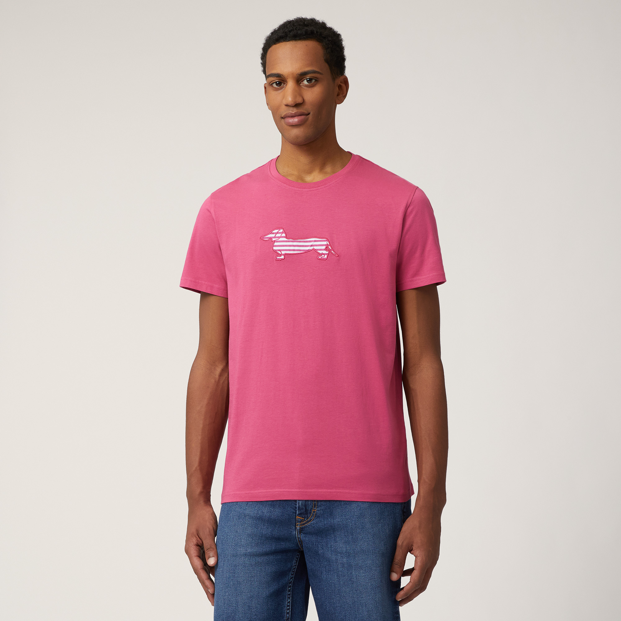 T-Shirt Sorbetto Con Bassotto, Rosa Melange, large