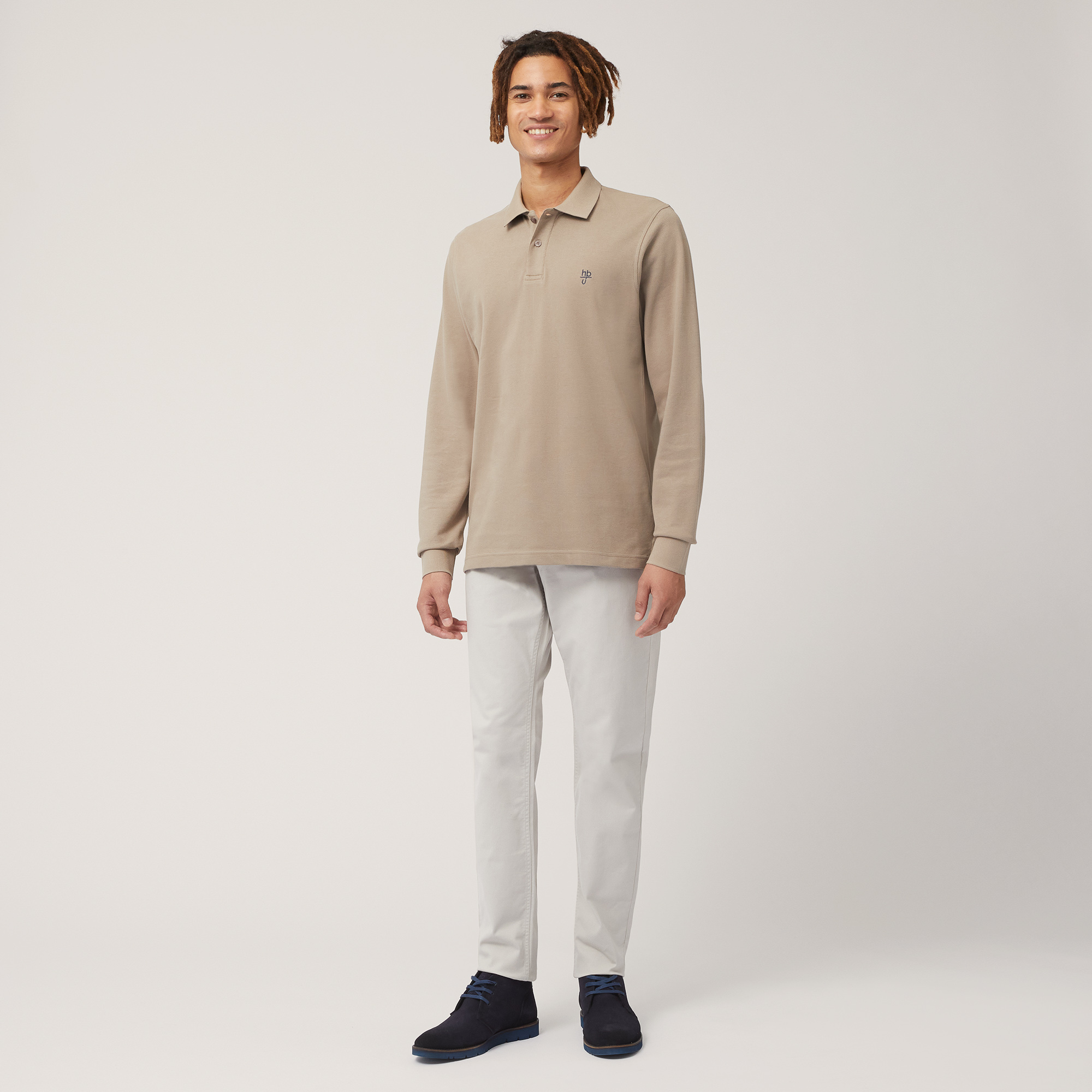 Polo Maniche Lunghe In Cotone, Beige, large image number 3