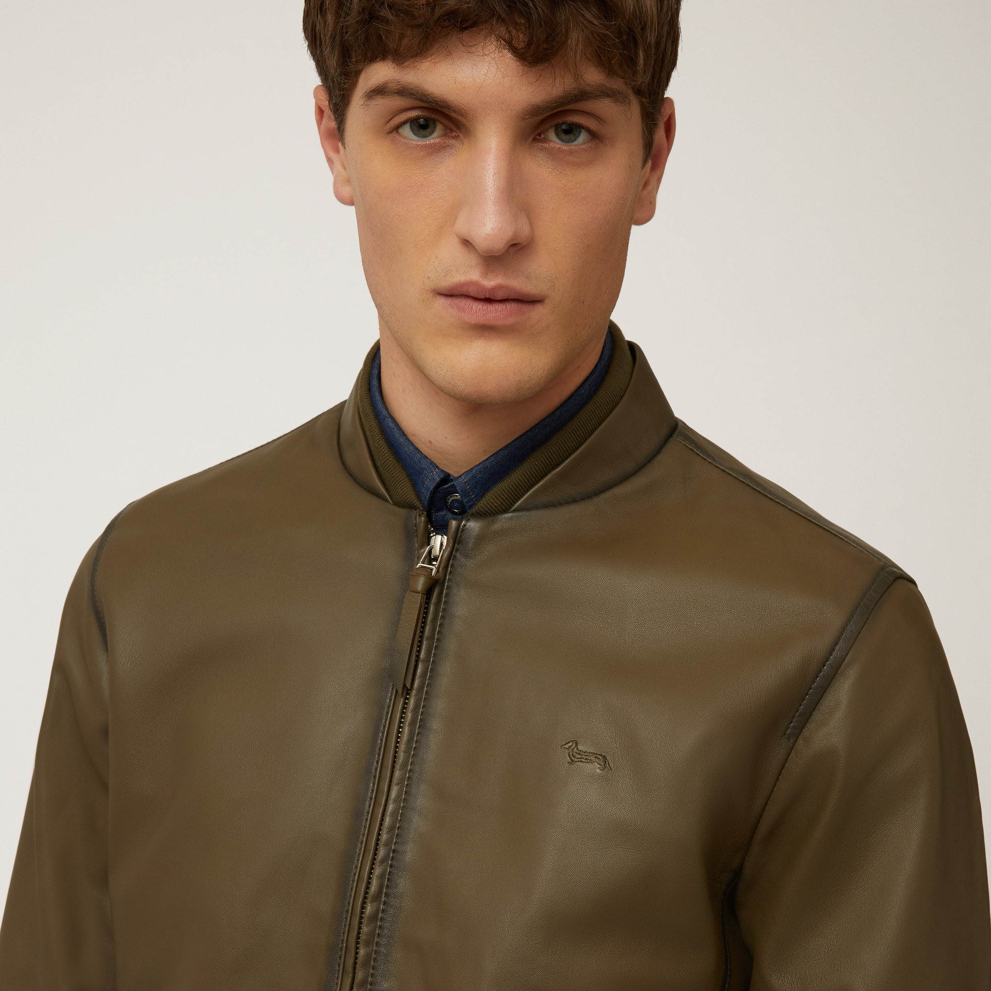 Bomber In Nappa Indigo Cruise, Spinach Green, large image number 2