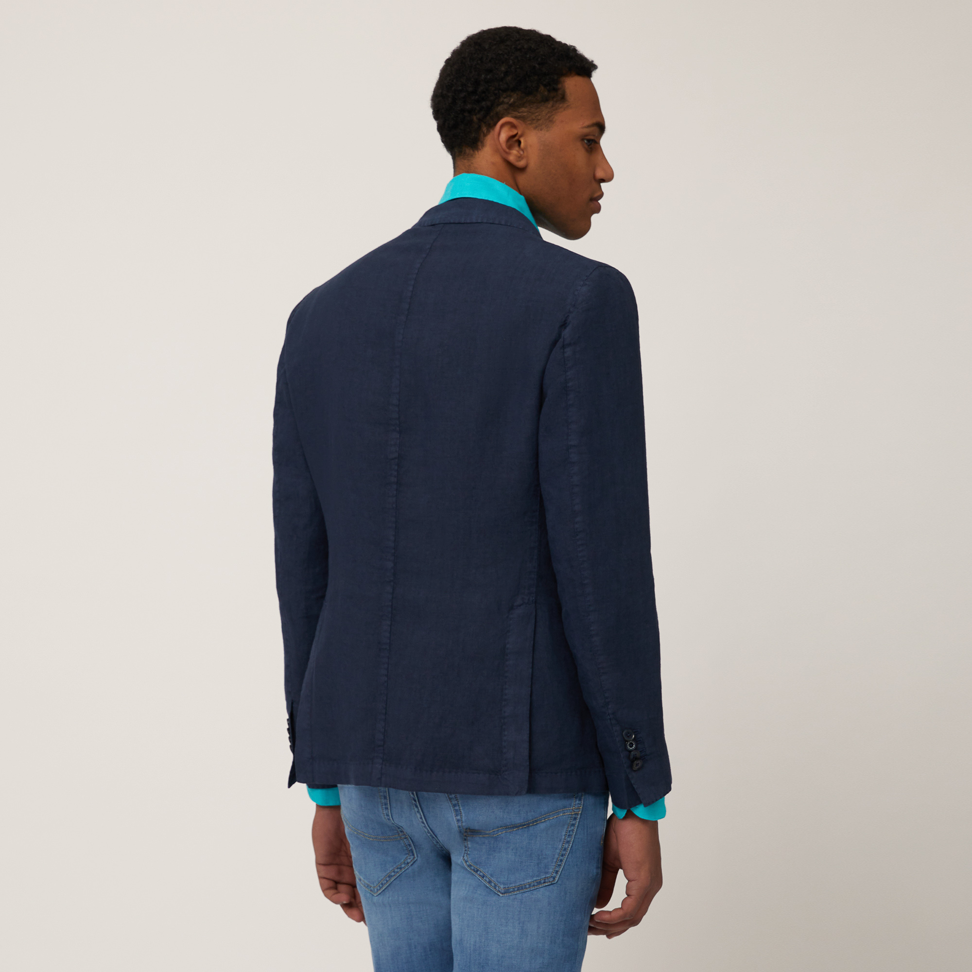 Linen Single-Breasted Jacket, Navy Blue, large image number 1