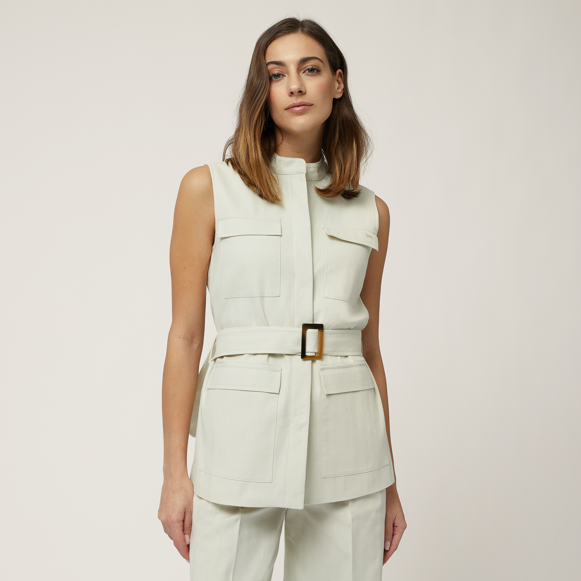 Sleeveless Safari Jacket with Belt