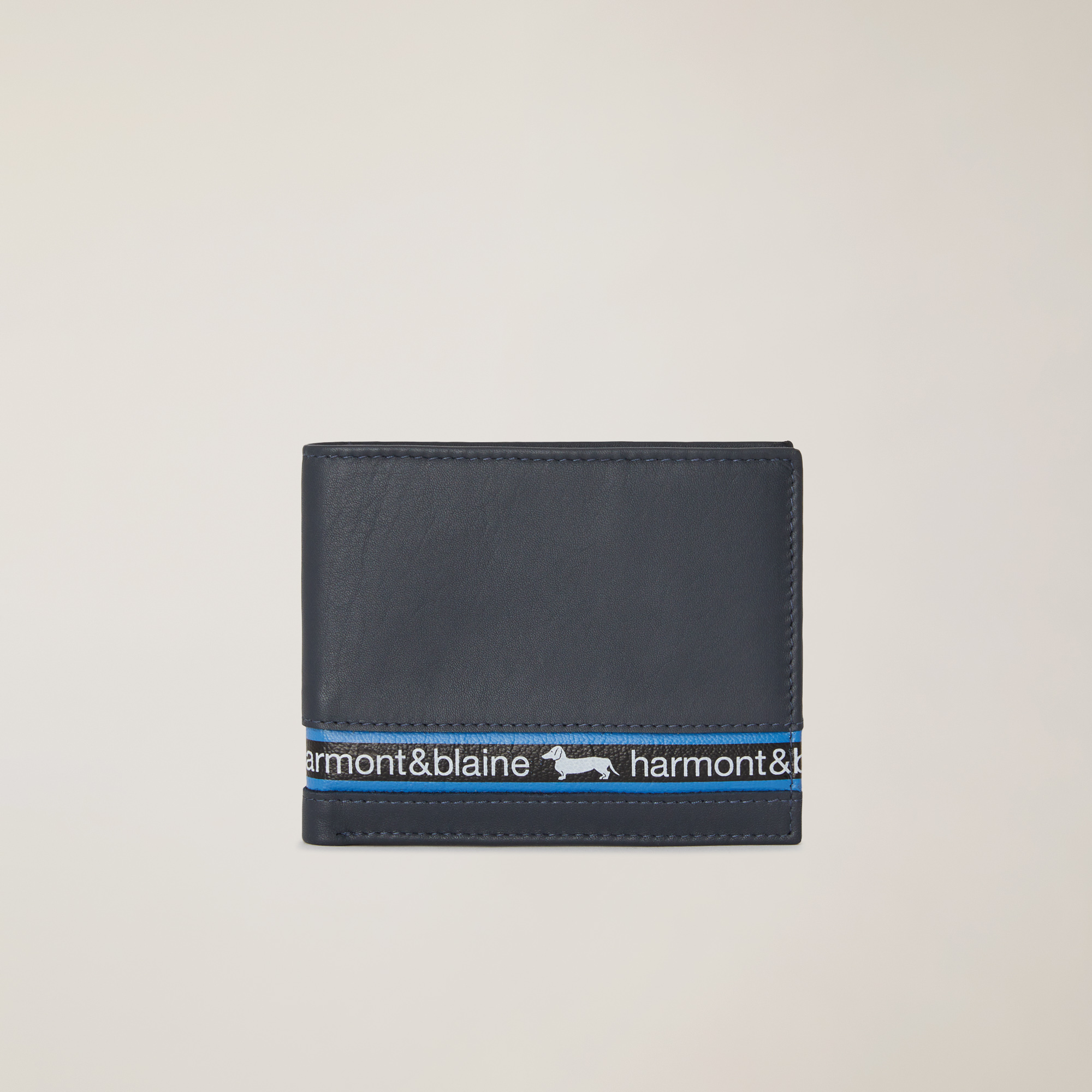 Portafoglio Bifold Logato, Blu, large