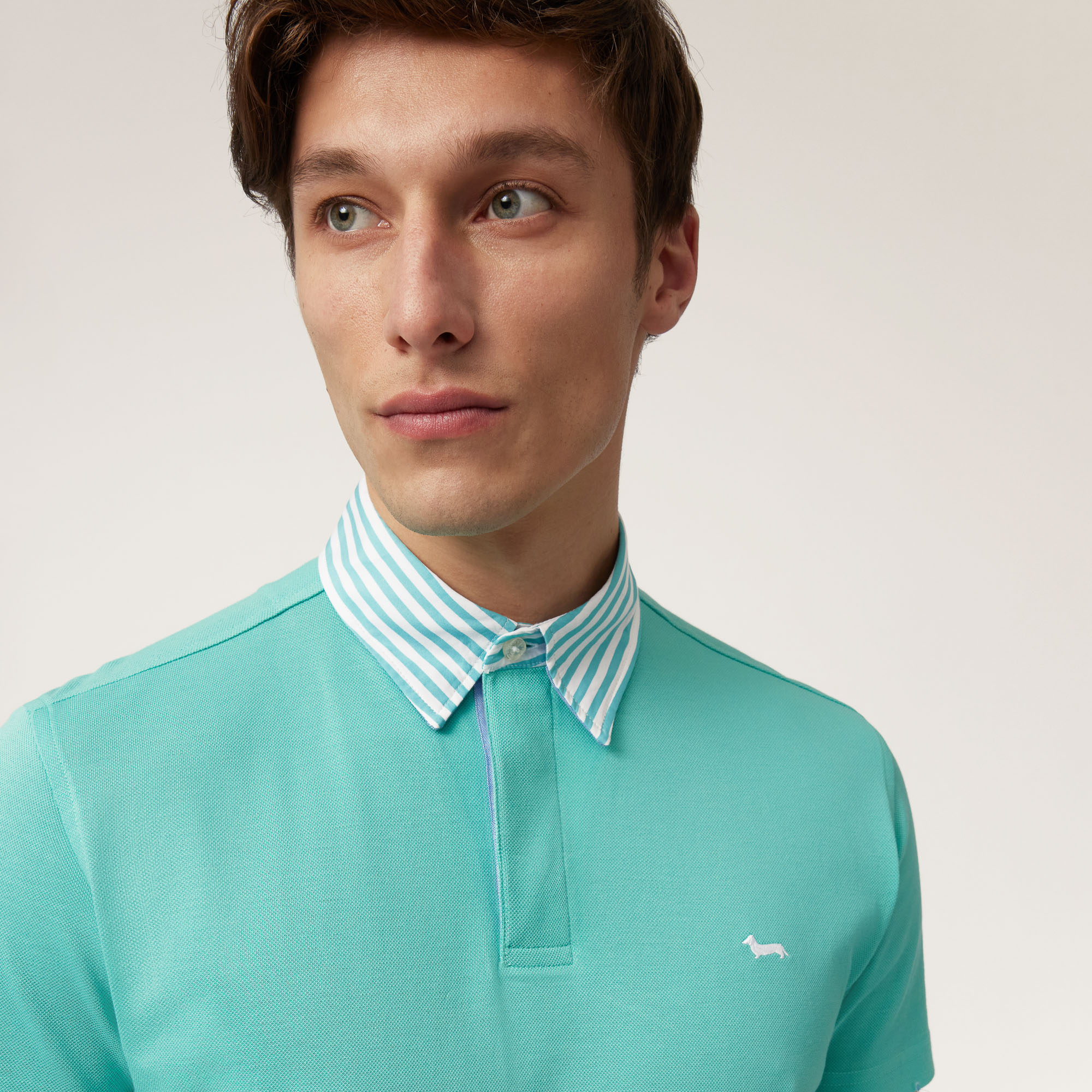 Vietri Polo with Striped Collar, Turquoise, large image number 2