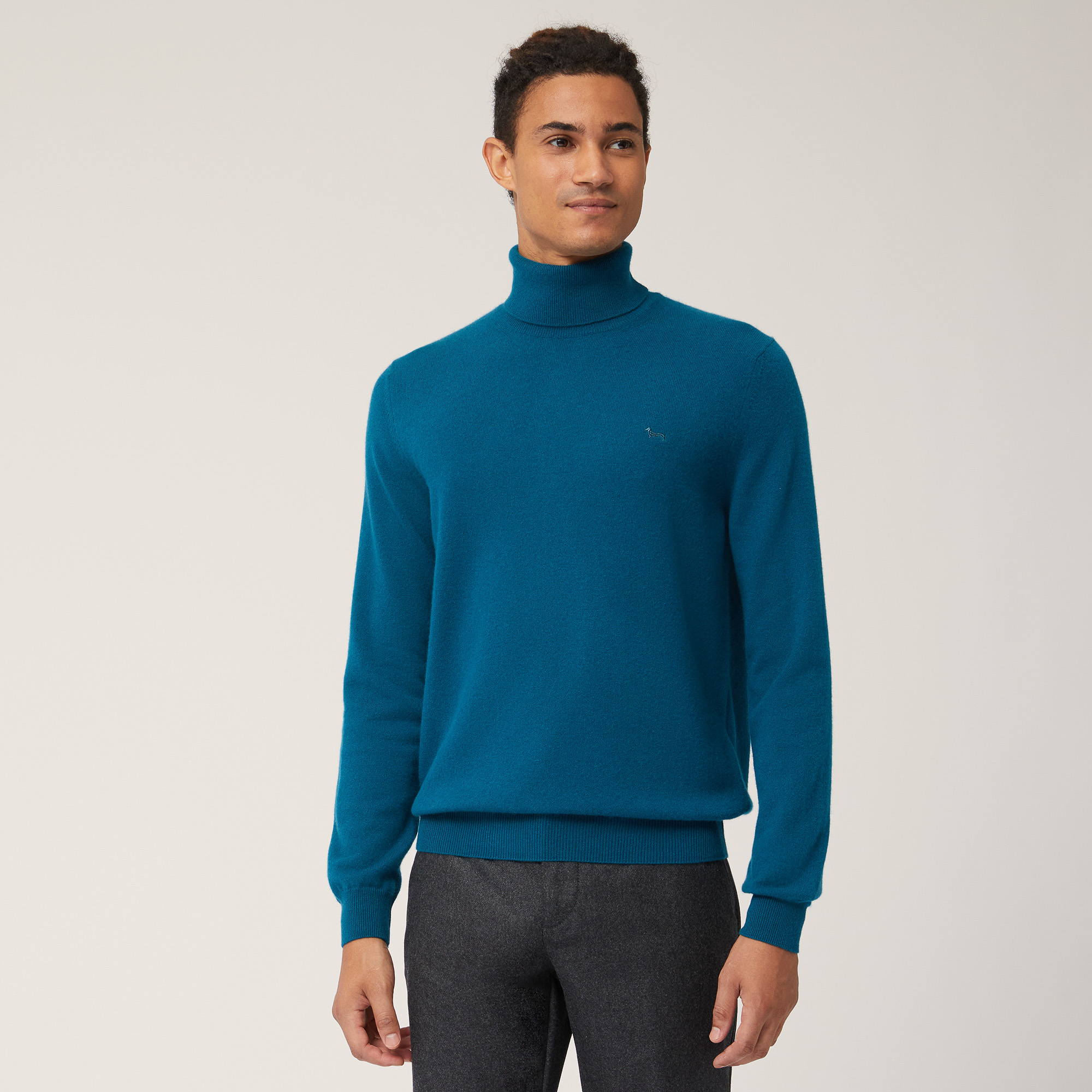 Rollkragenpullover aus reinem Kaschmir, Blau, large