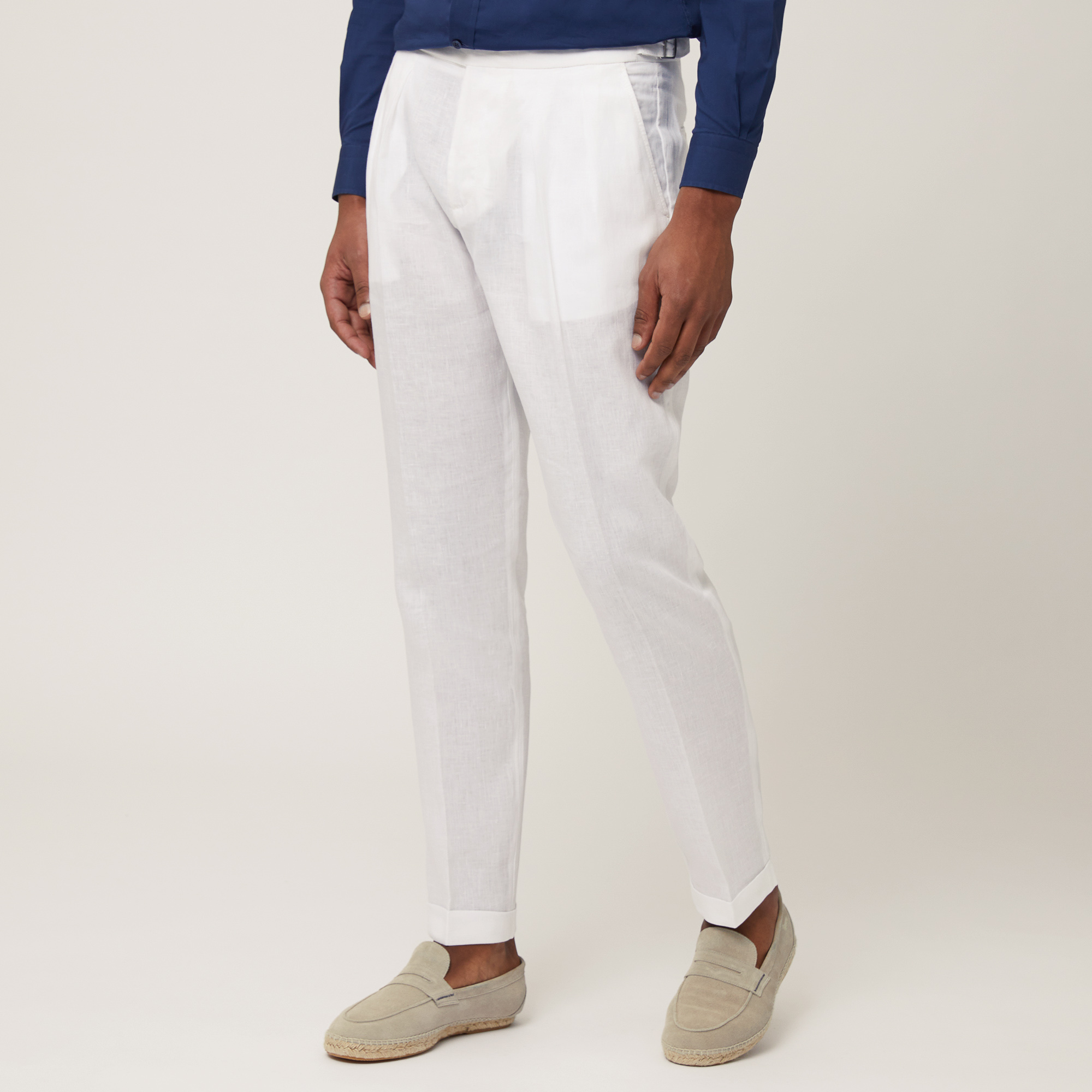 Pantaloni Chino In Lino, Bianco, large