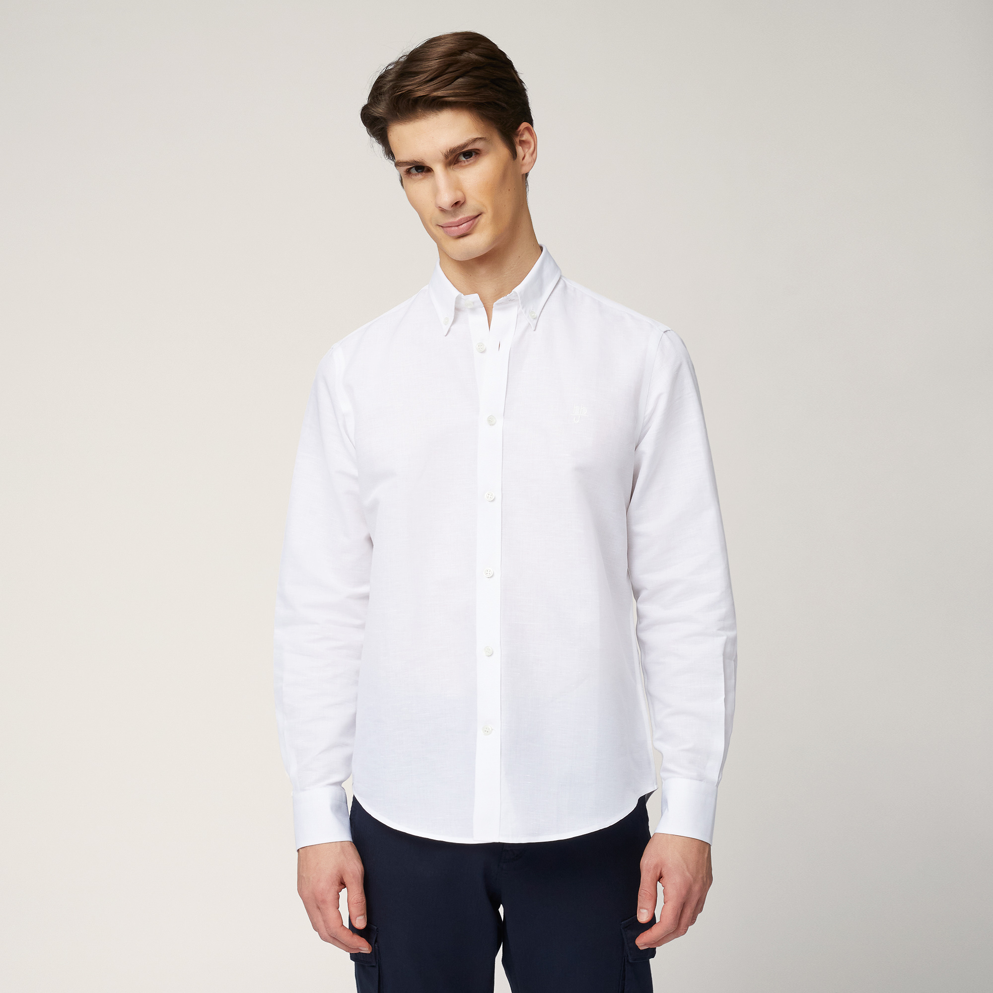 Camicia In Cotone Fiammato, Bianco, large