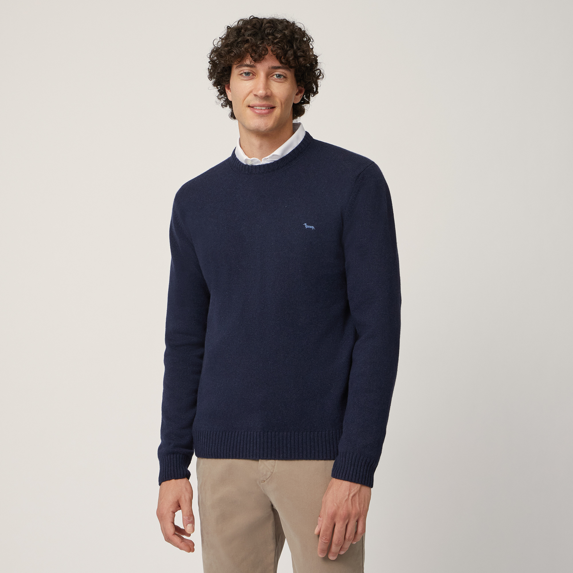 Pullover Girocollo Misto Lana, Blu, large