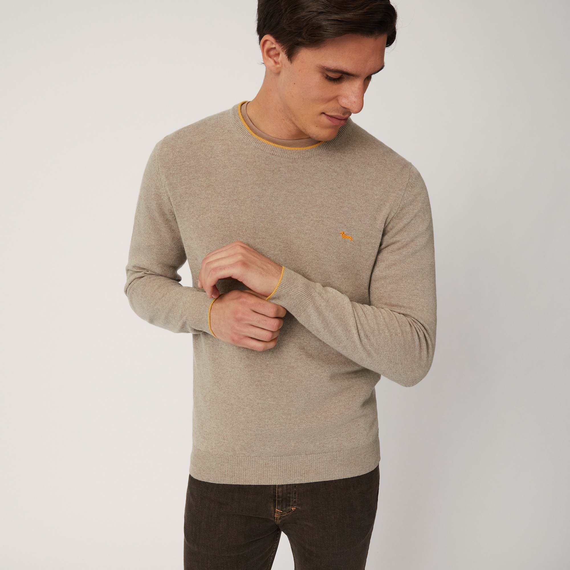 Pullover Con Dettagli Rigati, Beige, large image number 0