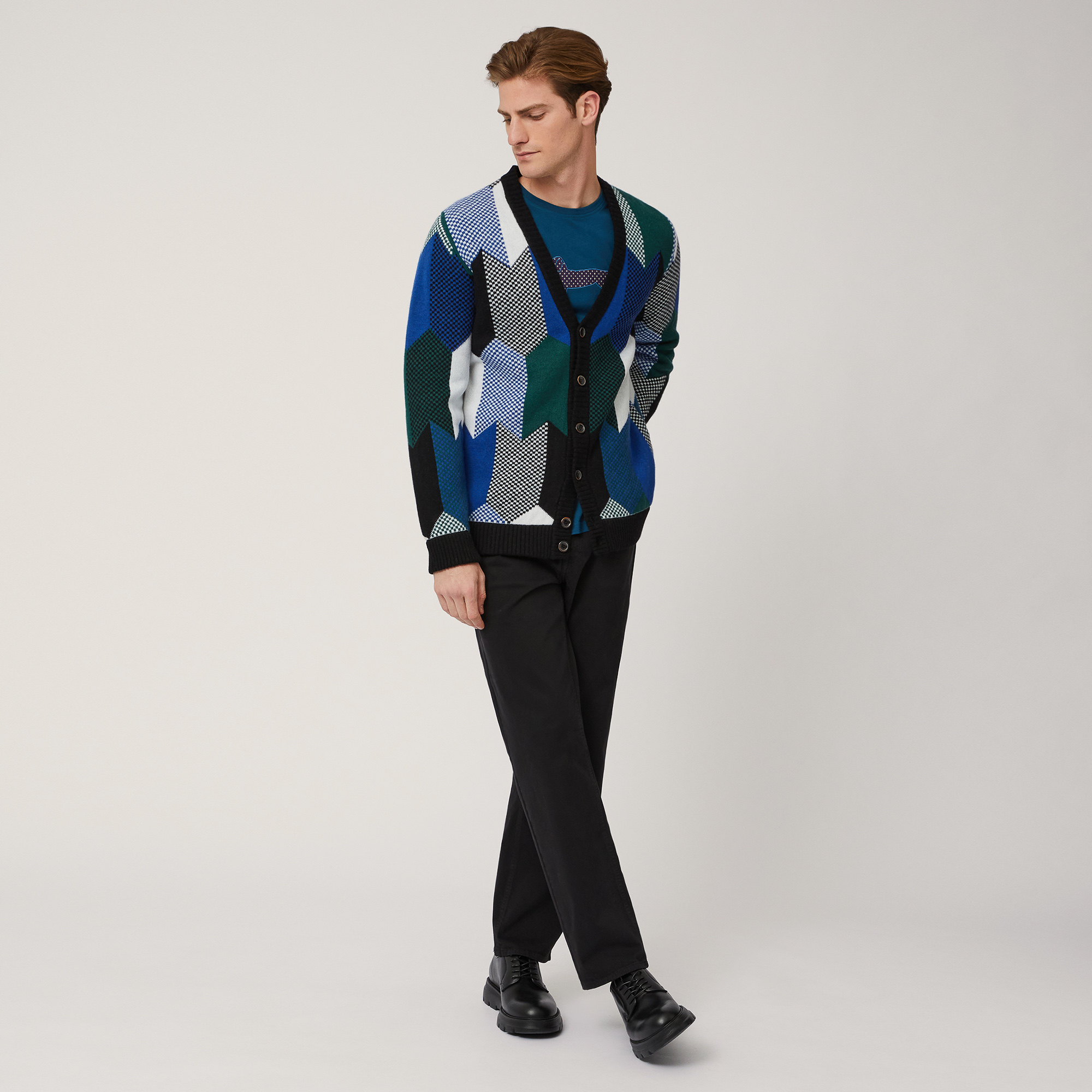 Color-Block Jacquard Cardigan, Black , large image number 3