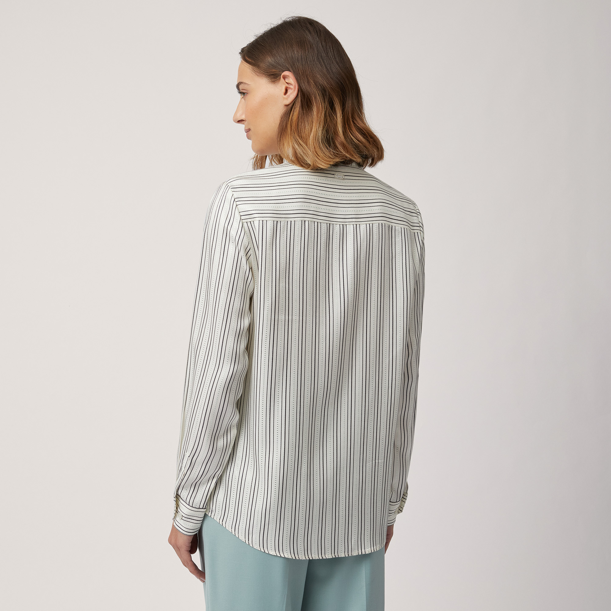 Striped Flowing Shirt, Bianco, large image number 1