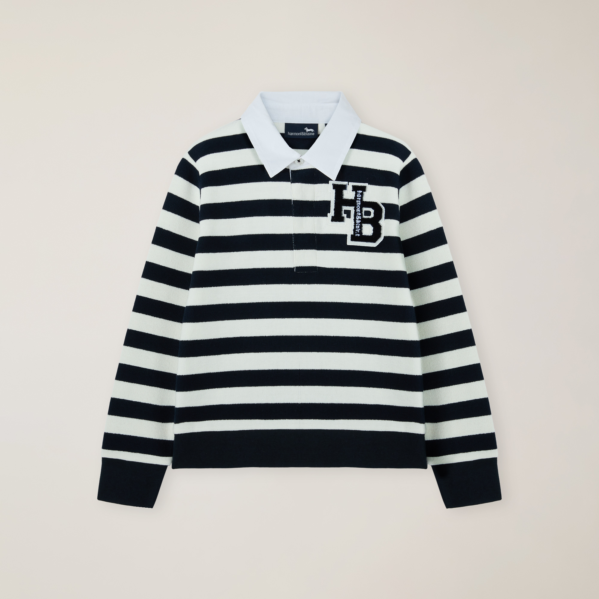 Heavy Jersey Striped Polo, Navy Blue, large image number 0