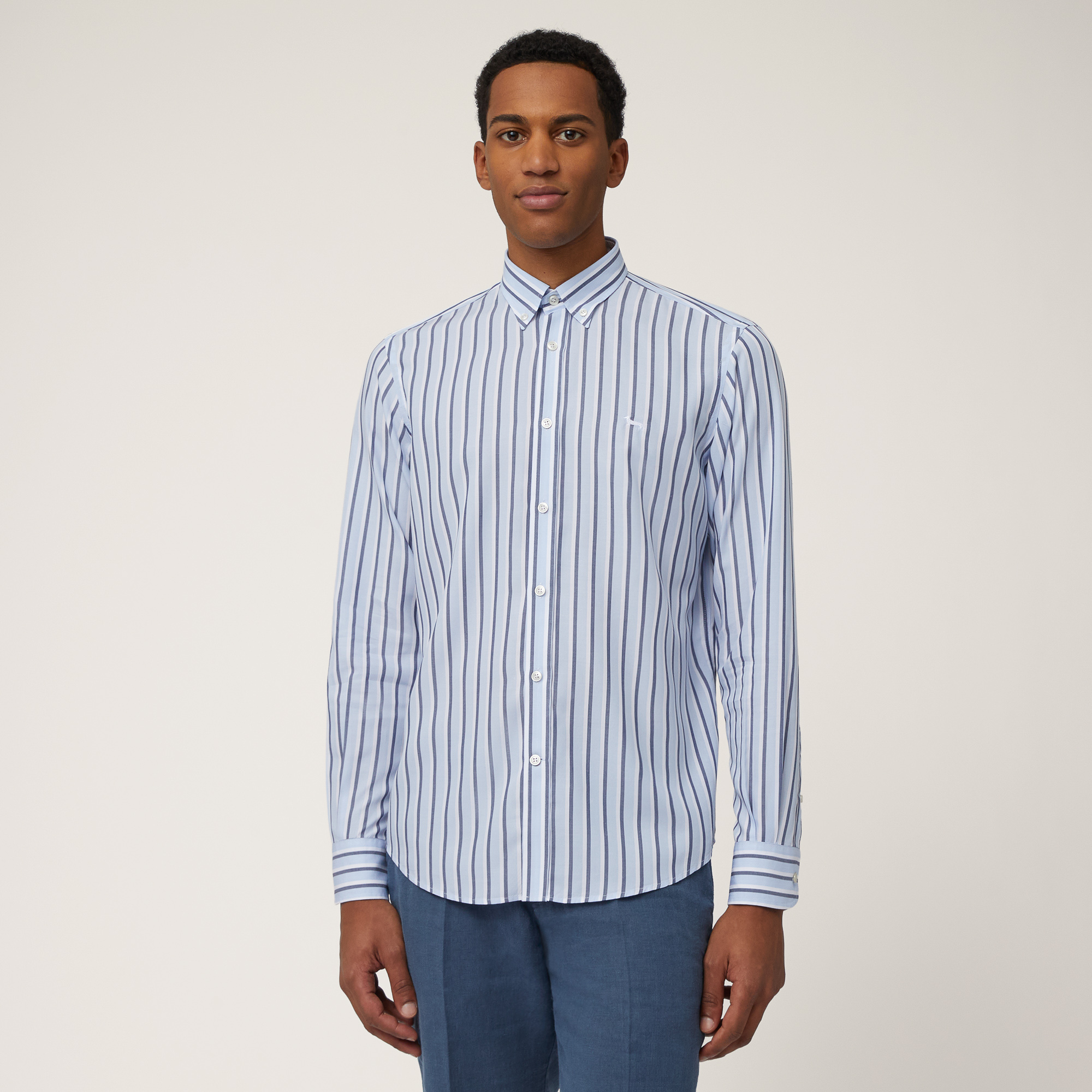 Lyocell Stripe Shirt, Light Blue, large image number 0