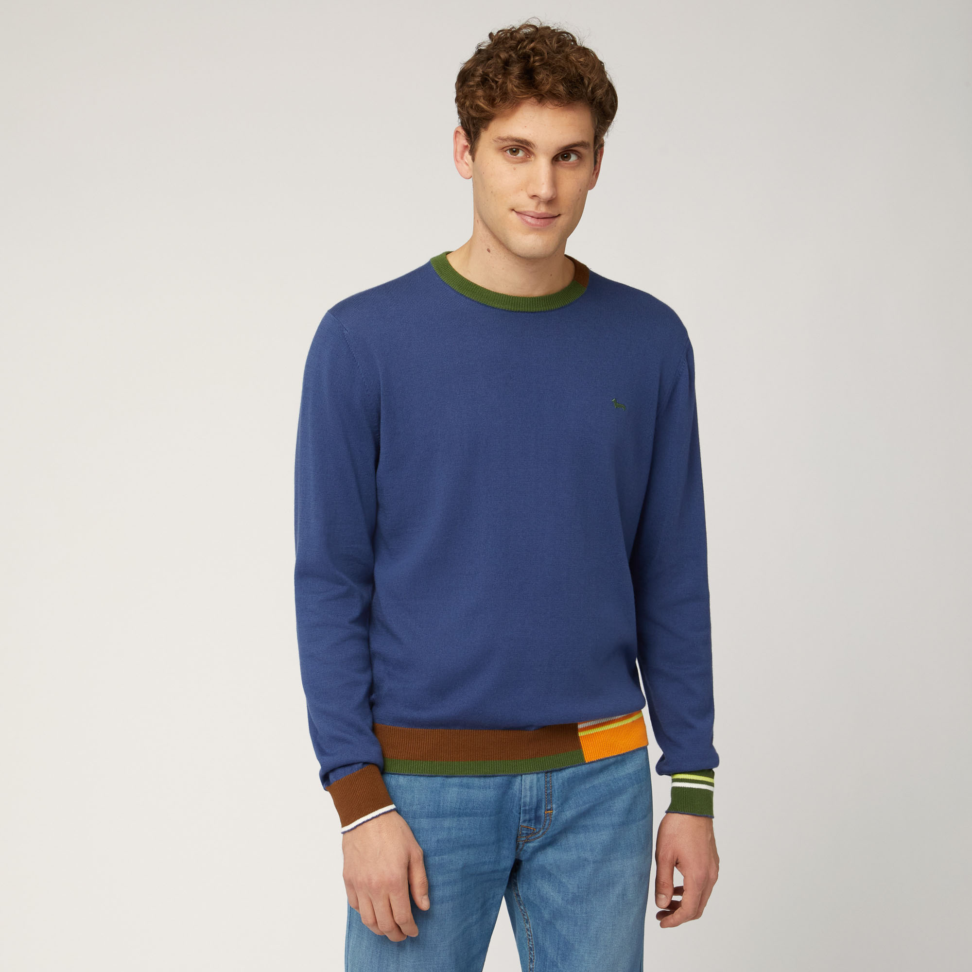 Organic Cotton Crew Neck Pullover with Color Block Details
