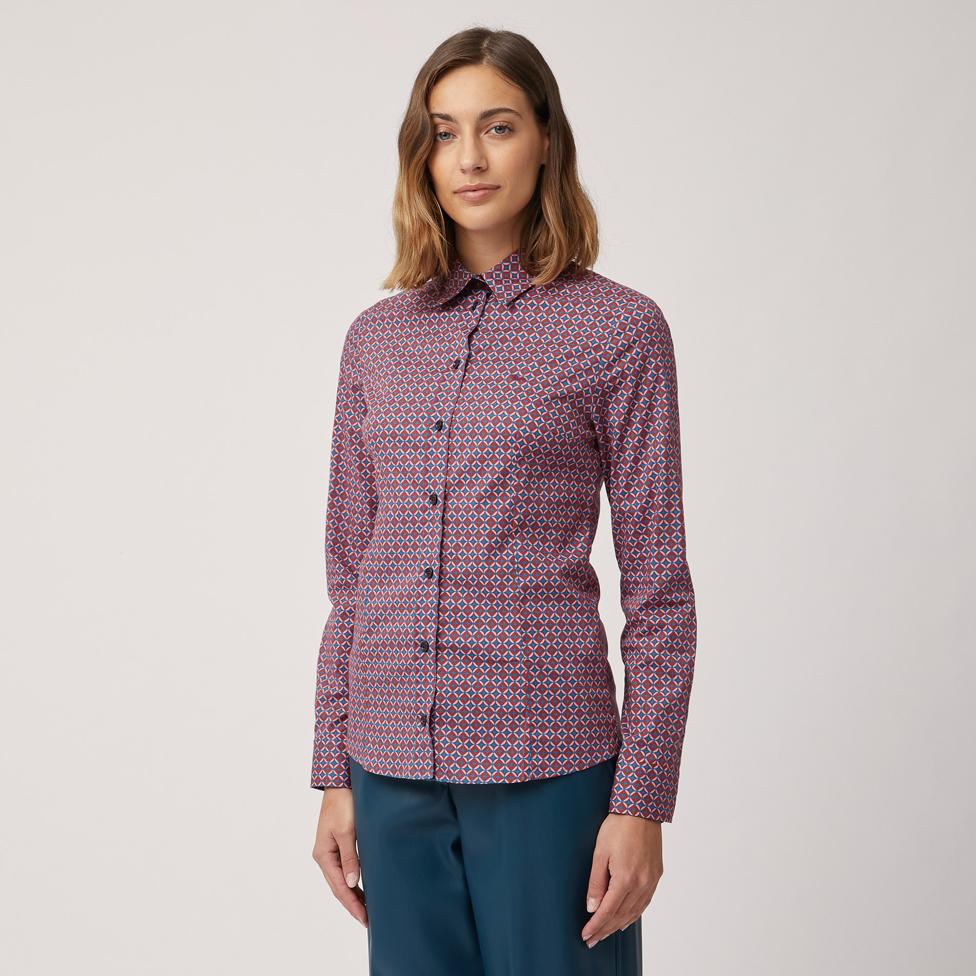 Camicia Con Stampa Geometrica, Blu, large image number 0