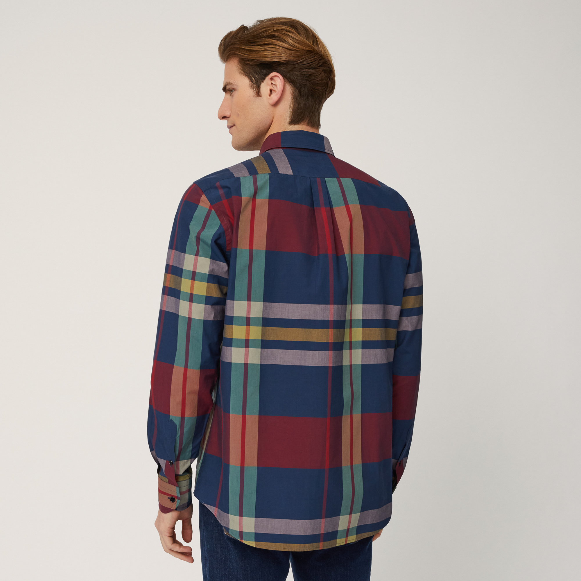 Camicia In Cotone Tartan, Blu, large image number 1