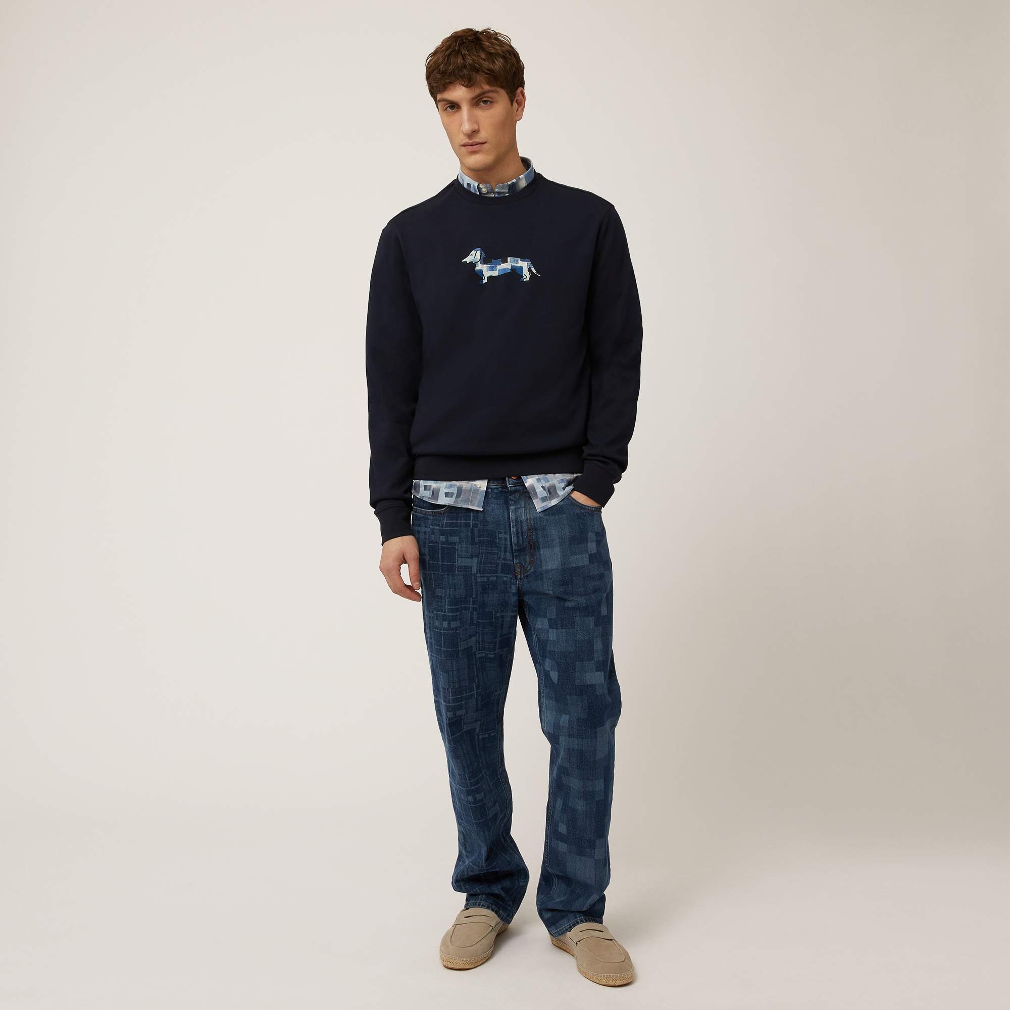 Cotton Sweatshirt with Dachshund, Navy Blue, large image number 3