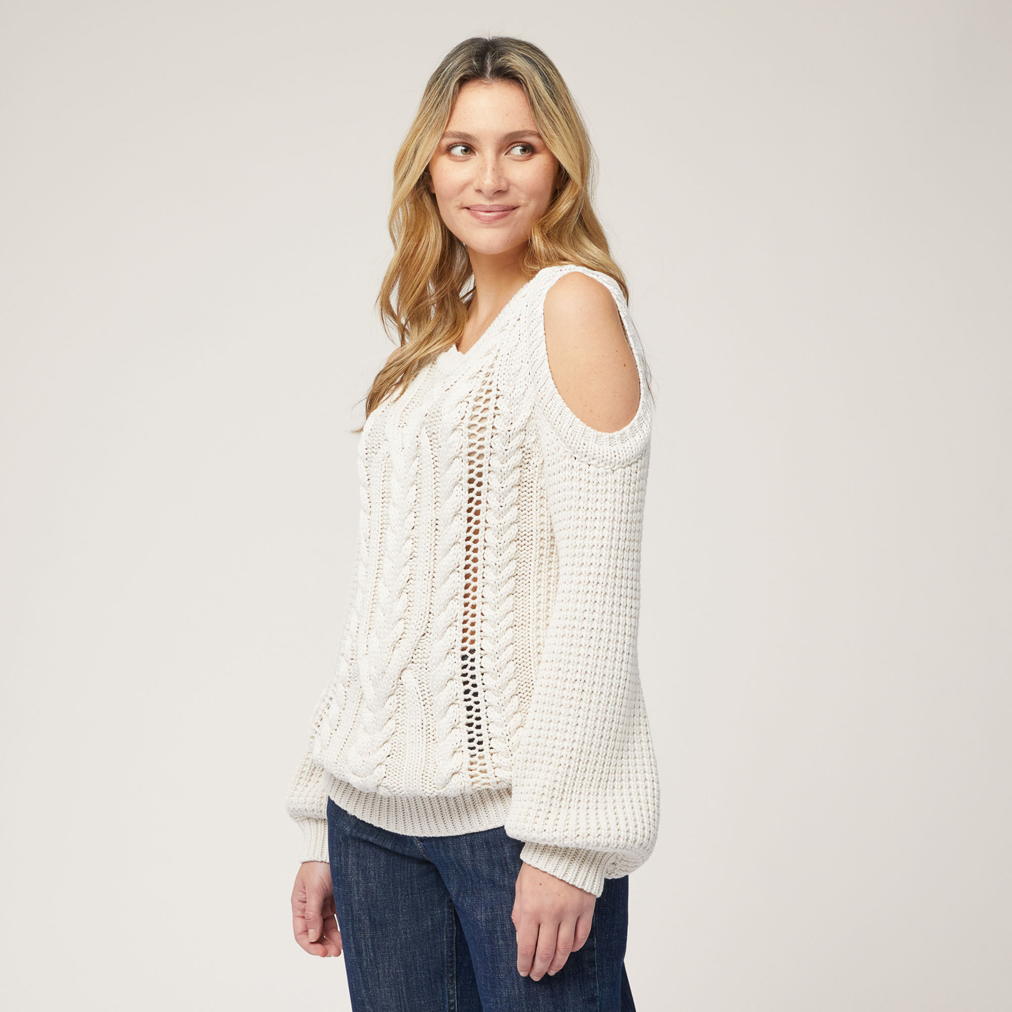 Sweater with Shoulder Openings, Beige, large image number 0
