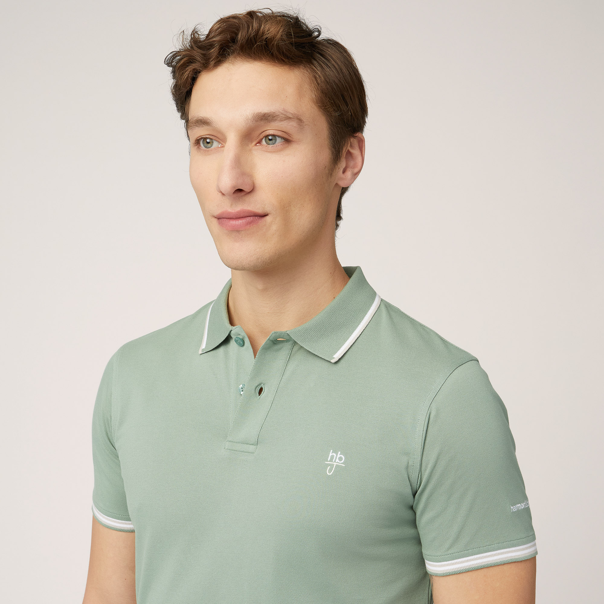 Polo with Contrasting Stripes, Moss Green, large image number 2