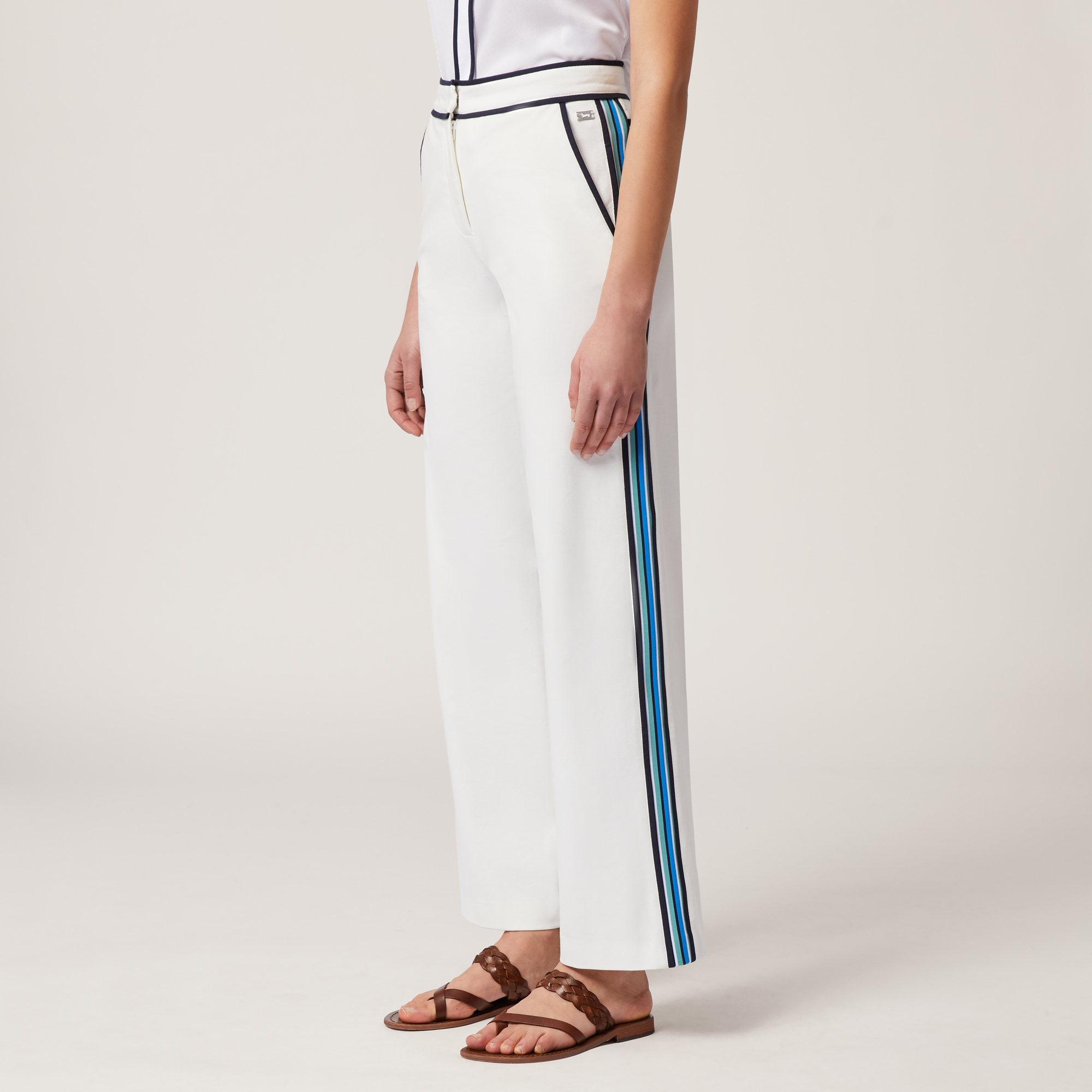 Pants with Contrasting Trims, Creamy White, large image number 0