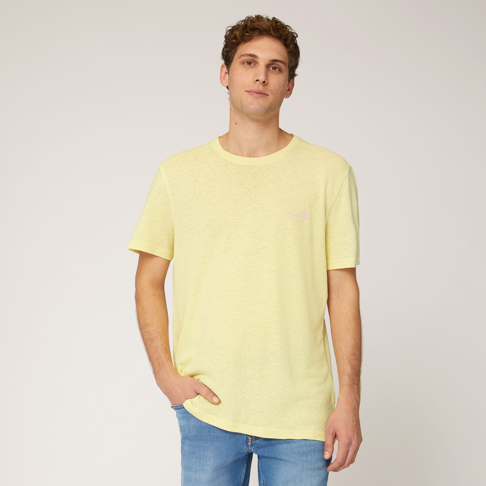 Linen and Cotton T-Shirt, Light Yellow, large