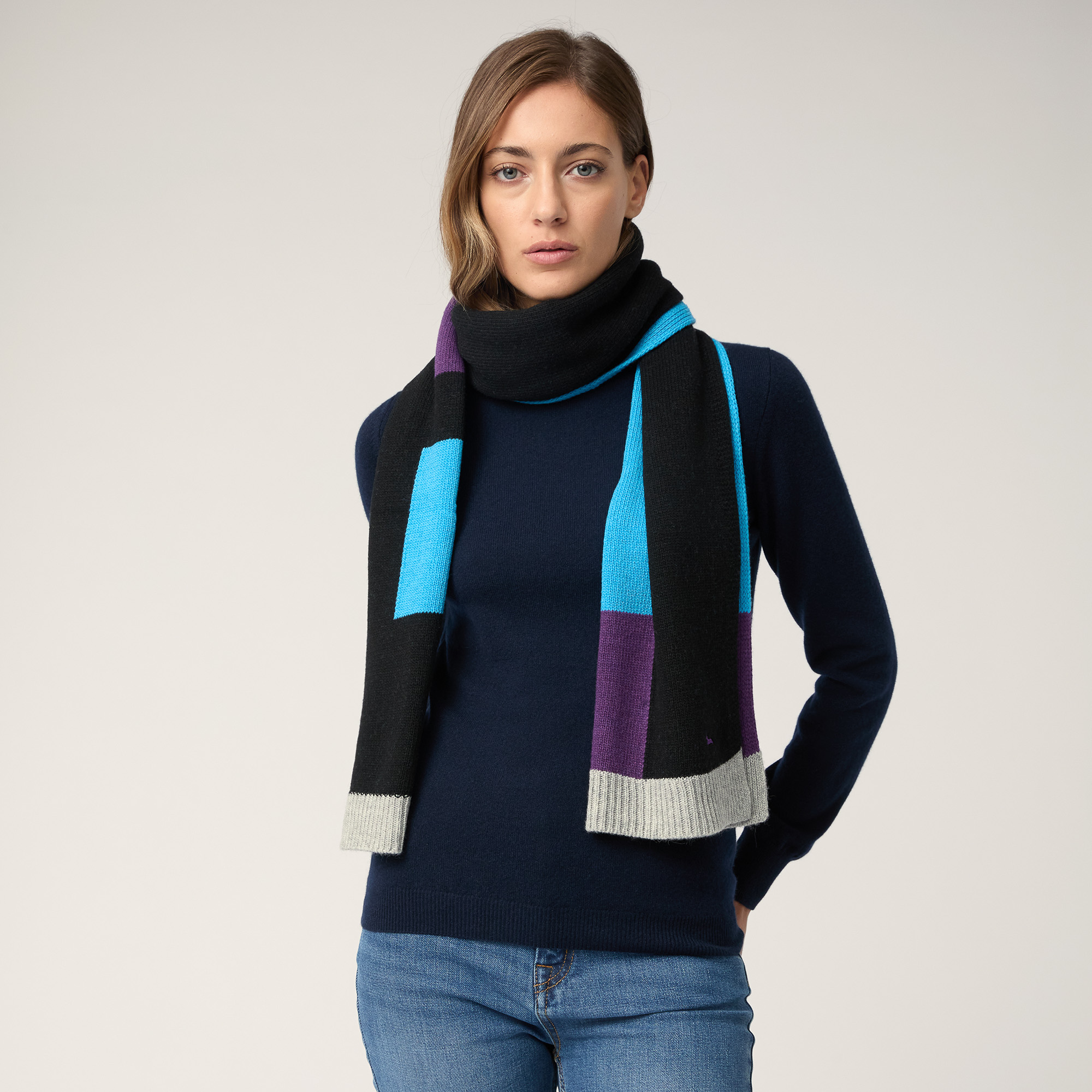 Multicolor Stripe Scarf, Black, large image number 2