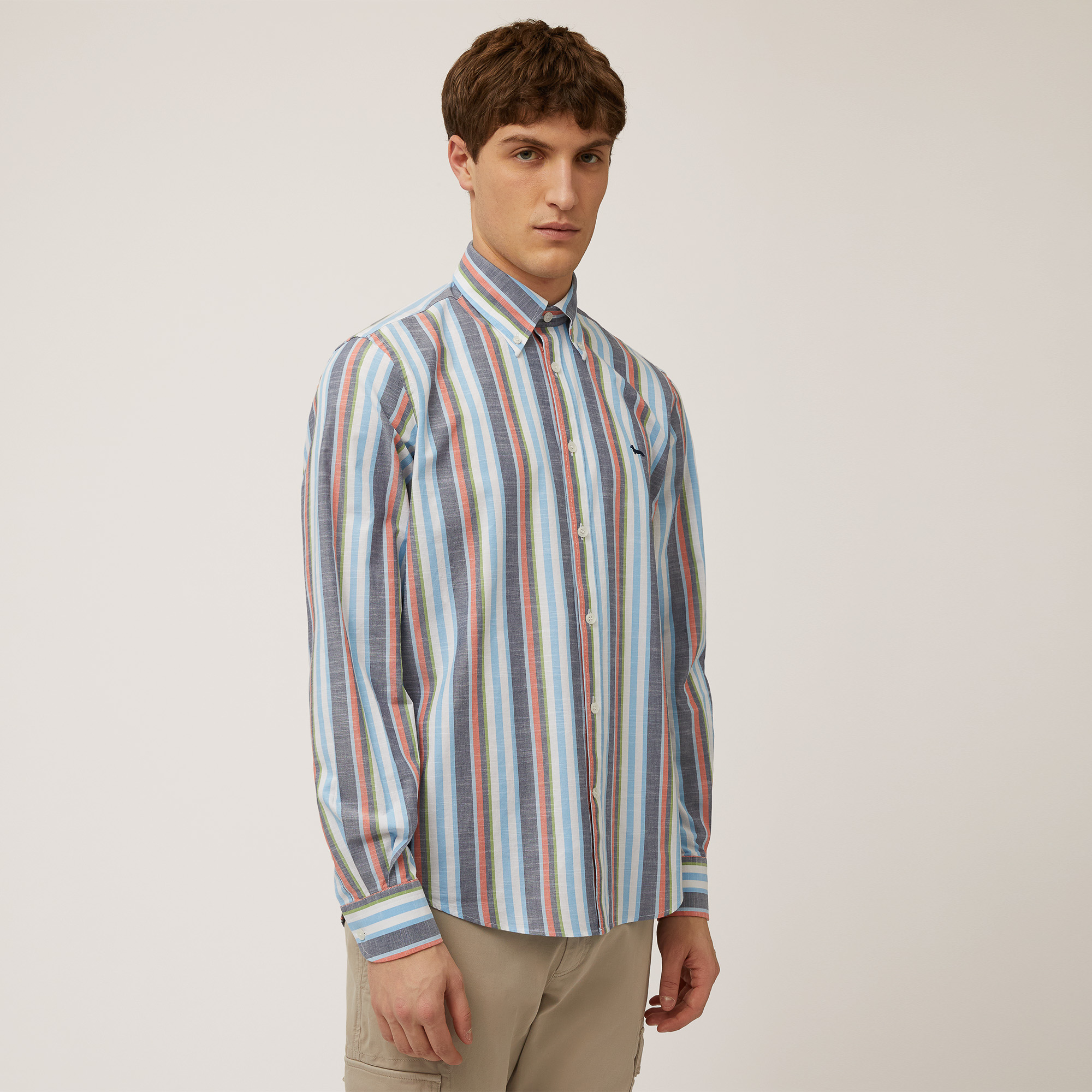 Linen Striped Shirt, Navy Blue, large image number 0