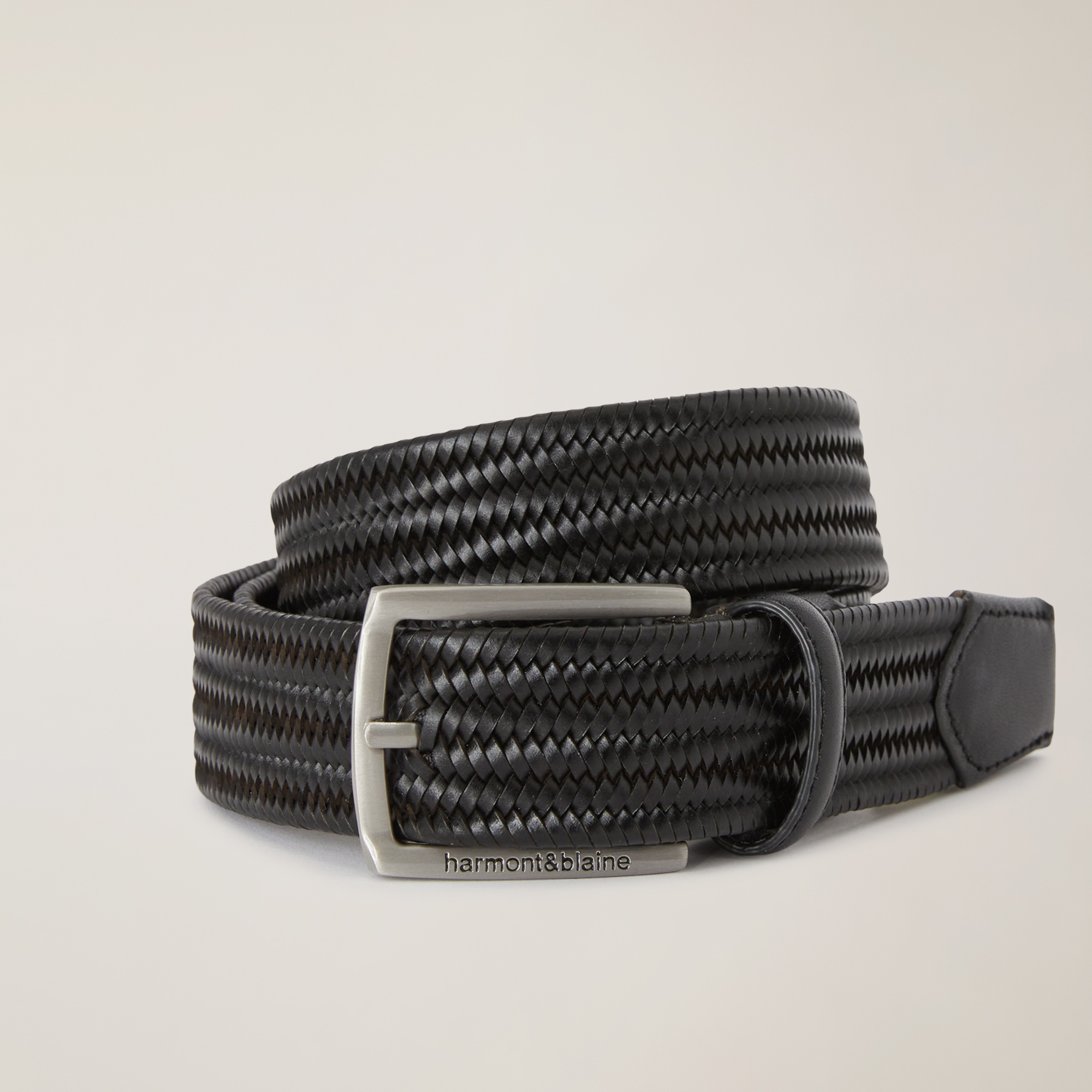 Woven Leather Belt, Black , large image number 0