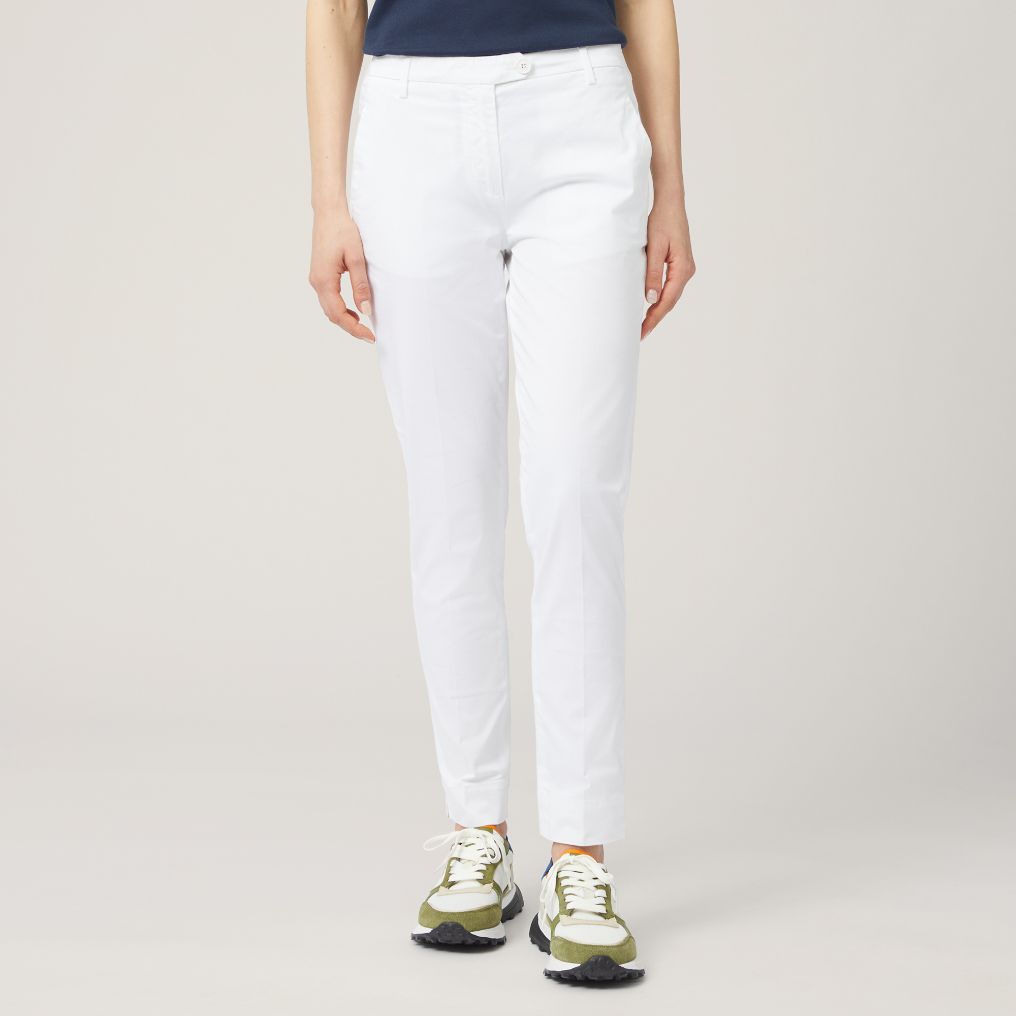 Pantalon Chino En Satin, Blanc, large