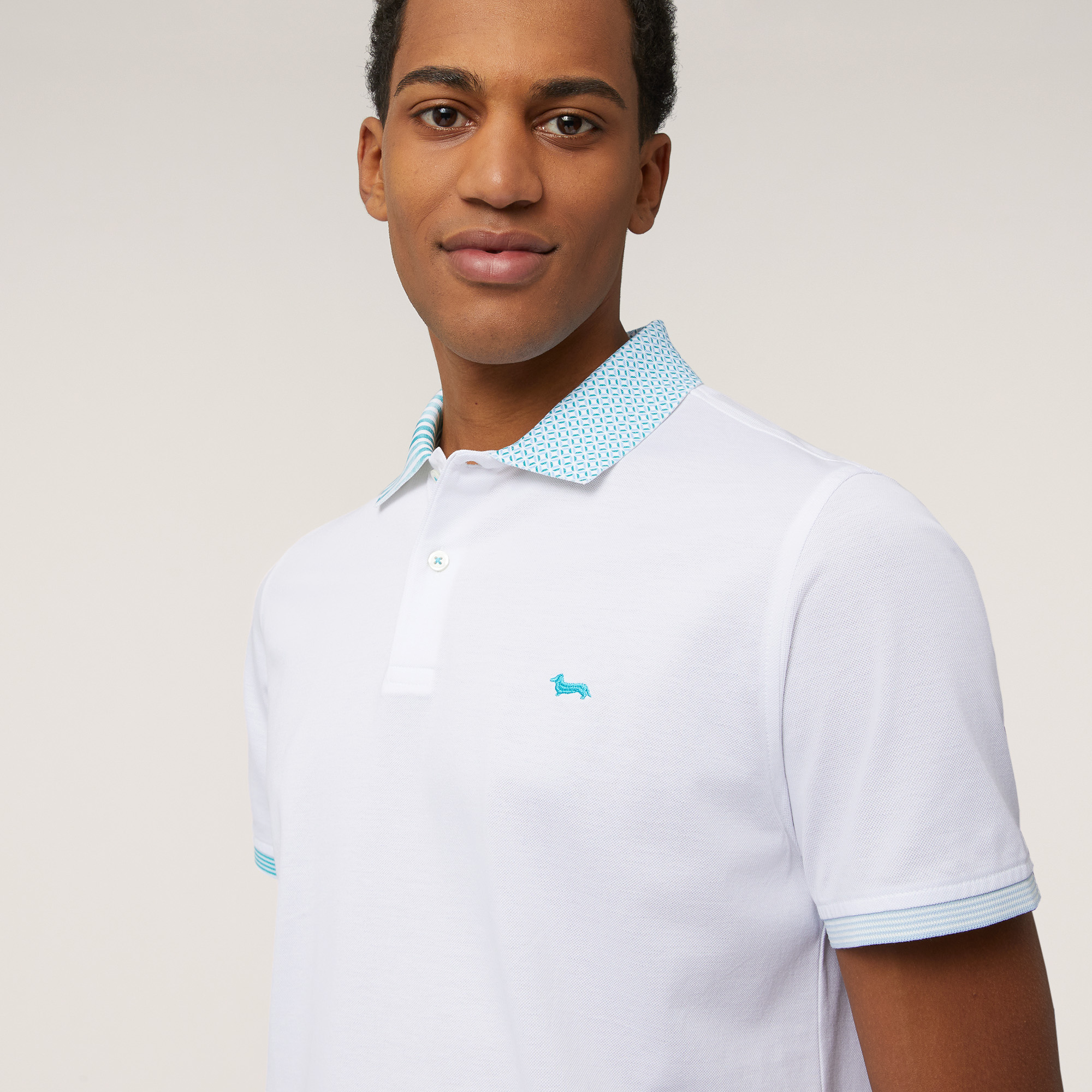 Cotton Polo with Double Print, White, large image number 2