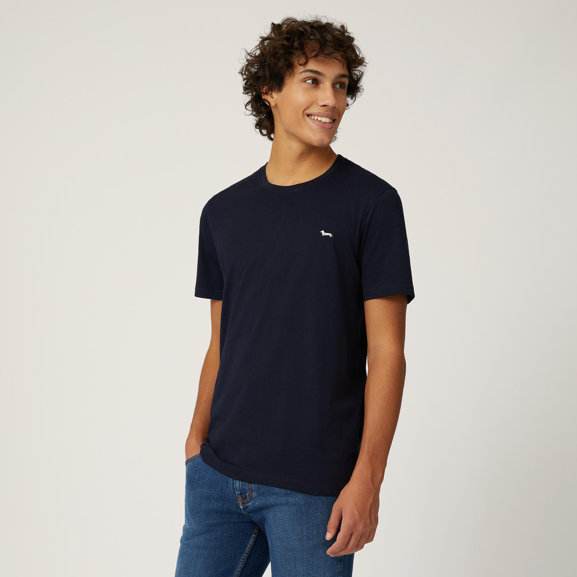 T Shirt Essentials In Cotone Tinta Unita in Blu Essentials Collection Di Lusso Harmont Blaine