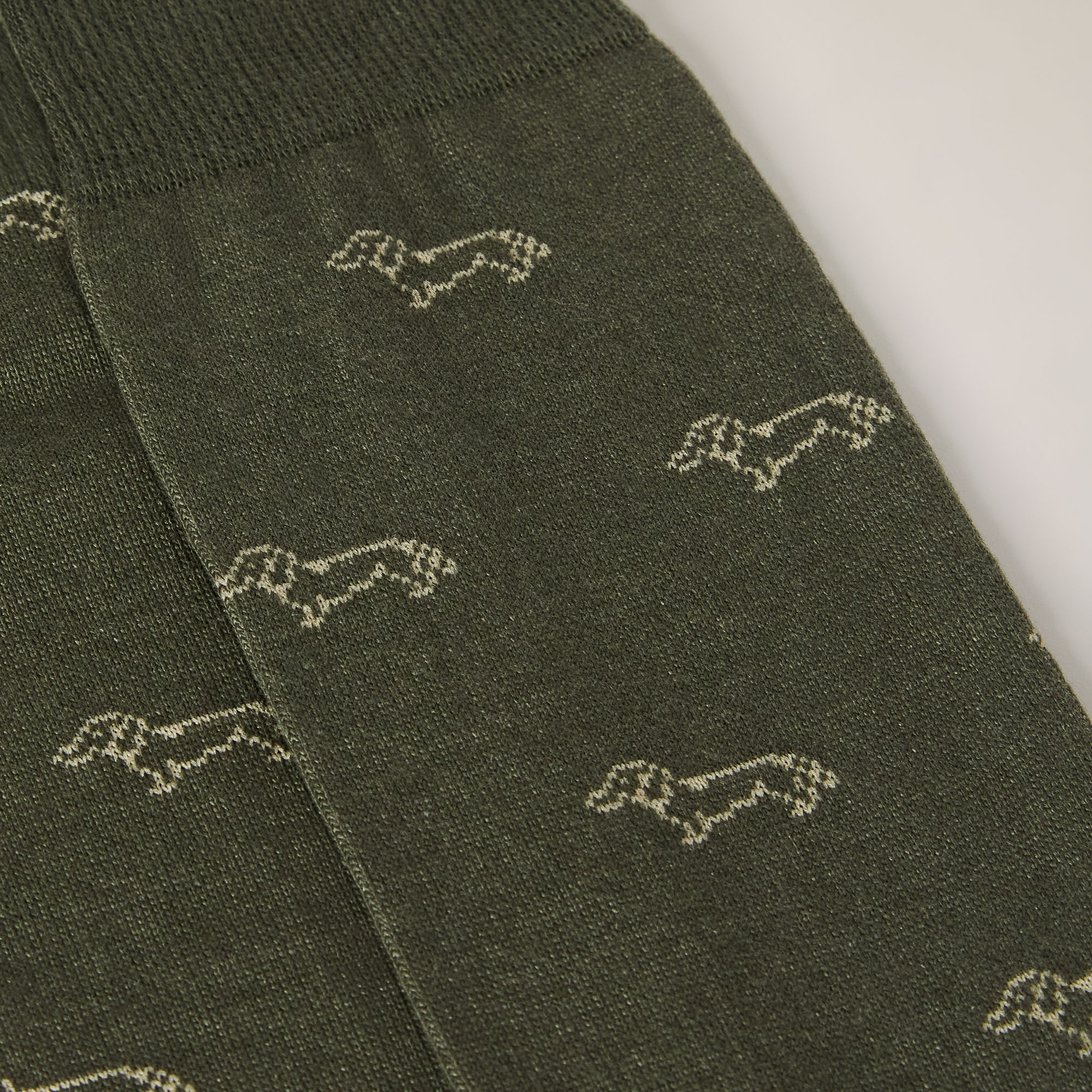 All-Over Dachshund Long Socks, Military Green, large image number 1