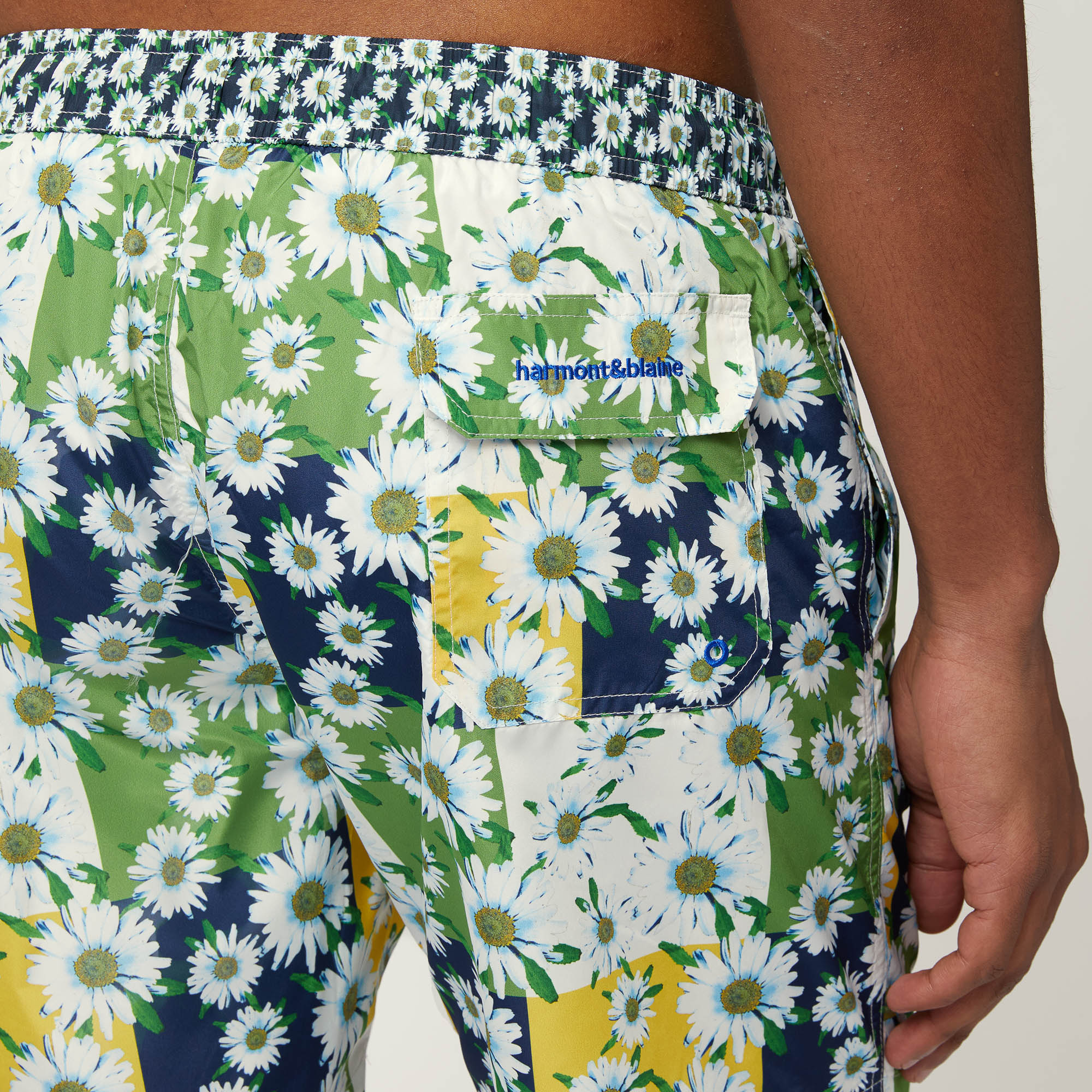 Swim Trunks with Squares and Daisies, Canary Yellow, large image number 2