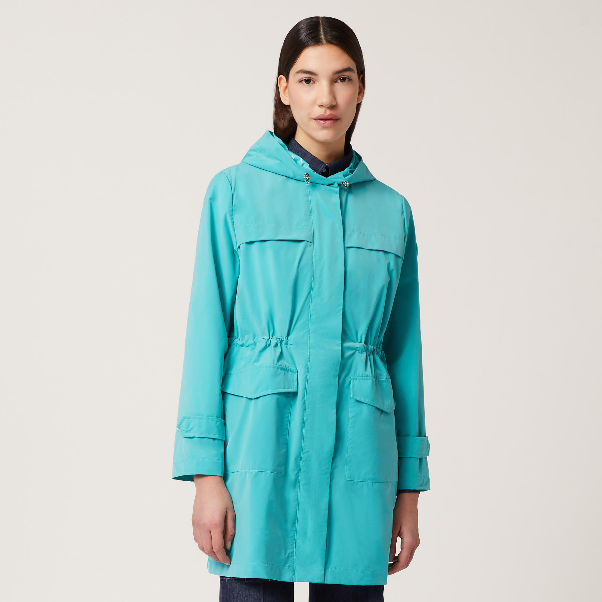 Duster Coat with Hood, Turquoise, large image number 0