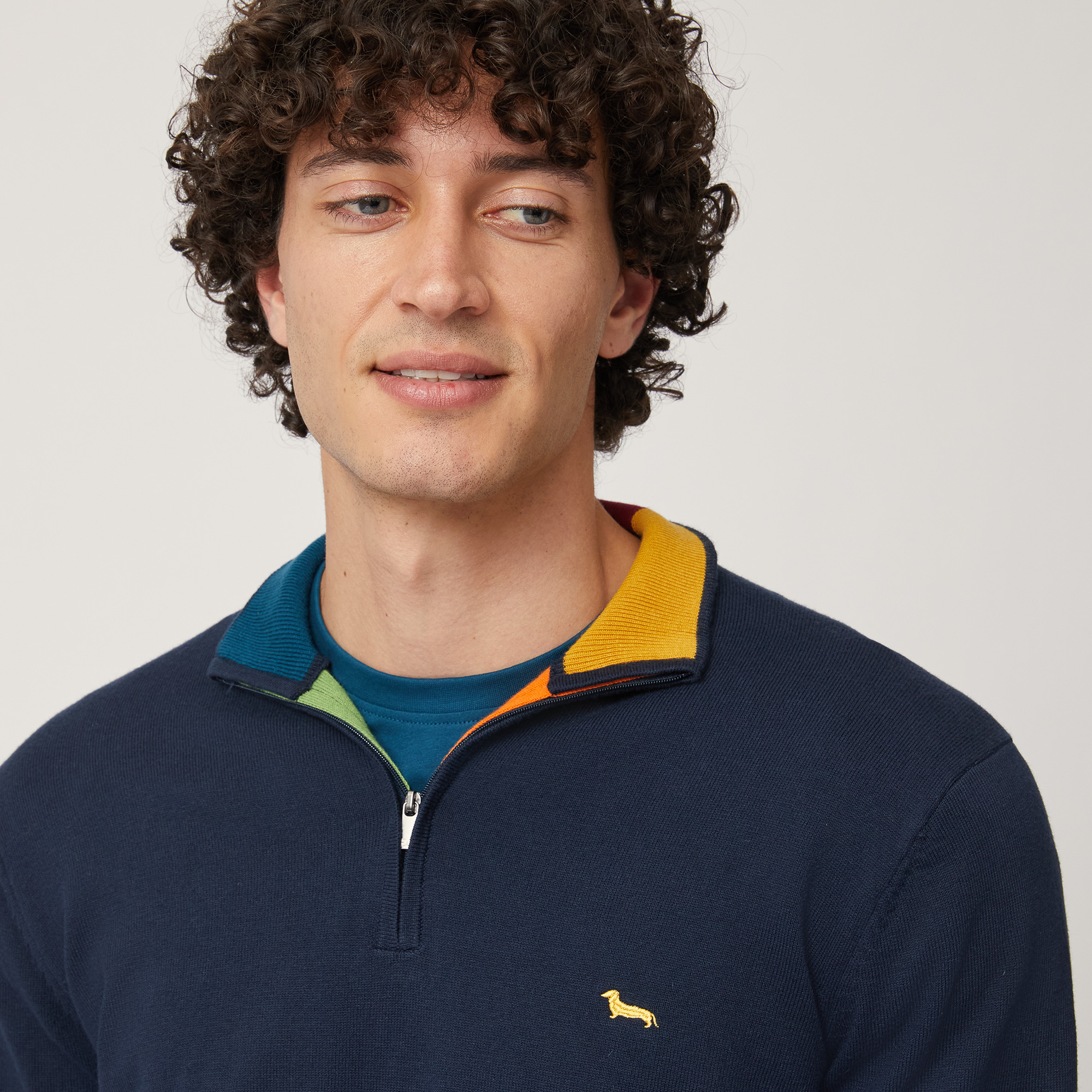 Pullover with Half-Zipper Collar, Blue, large image number 2