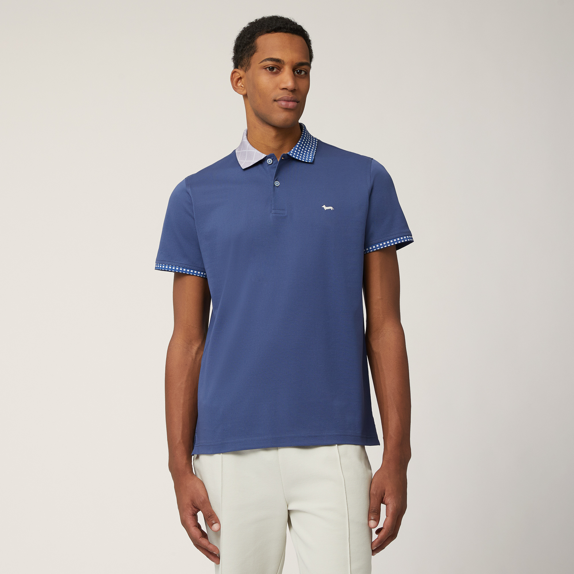 Cotton Polo with Double Print, Marine Blue, large