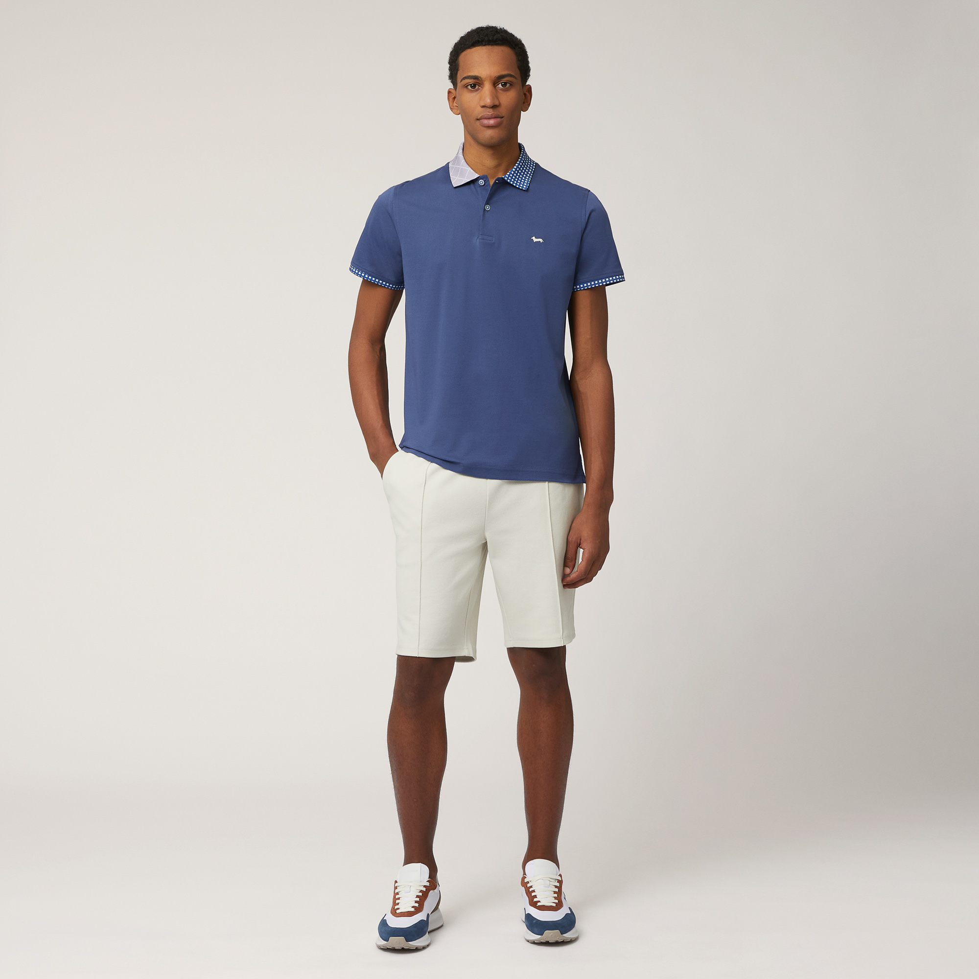 Cotton Polo with Double Print, Marine Blue, large image number 3