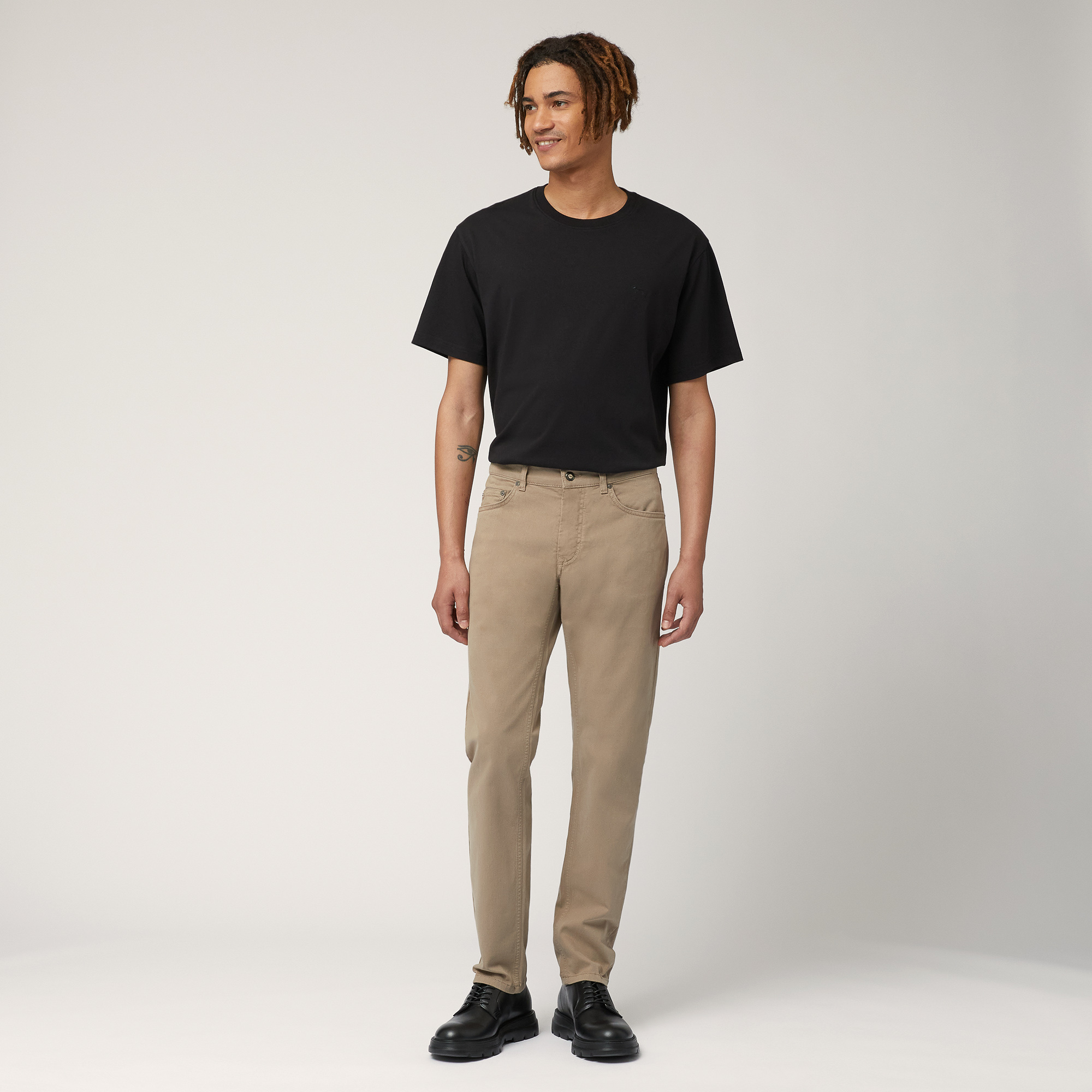 Narrow Five-Pocket Pants, Beige, large image number 3