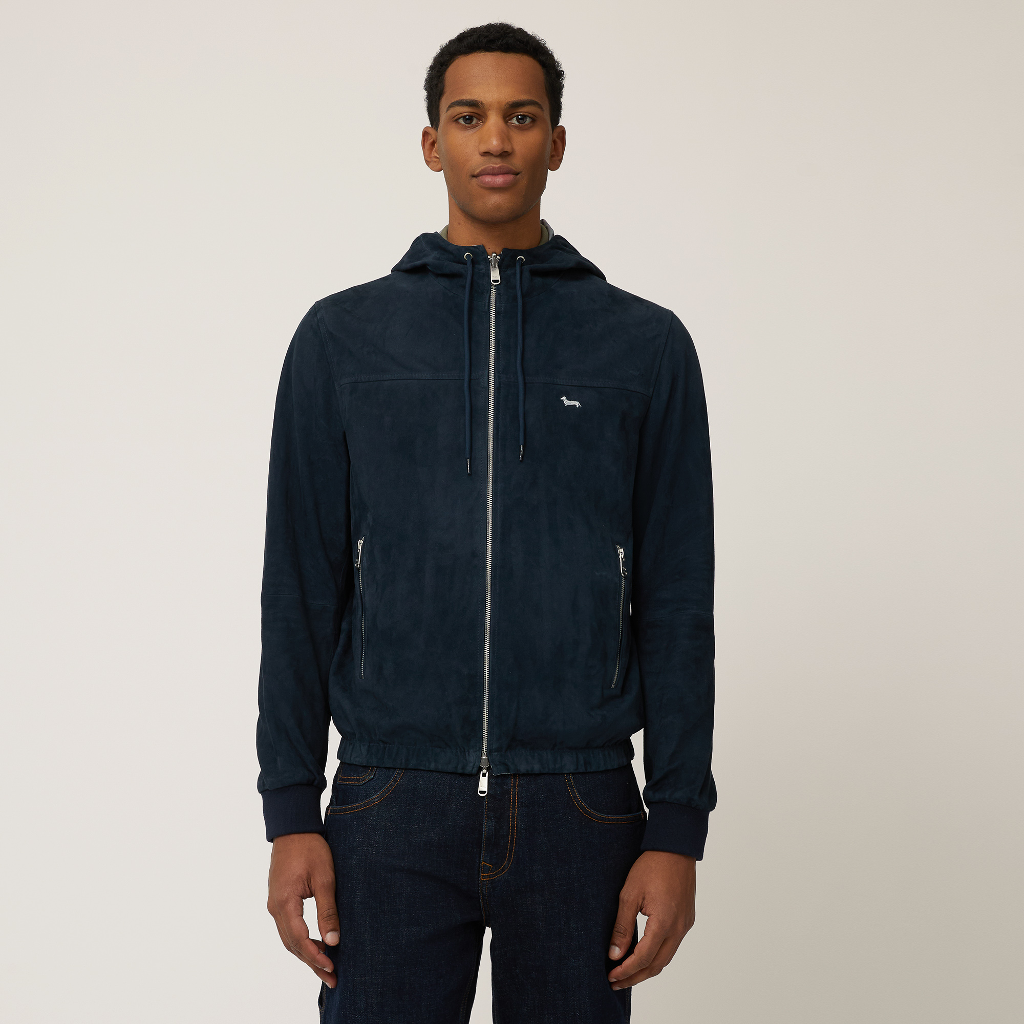 Bomber In Pelle E Nylon, Blu Navy, large image number 0