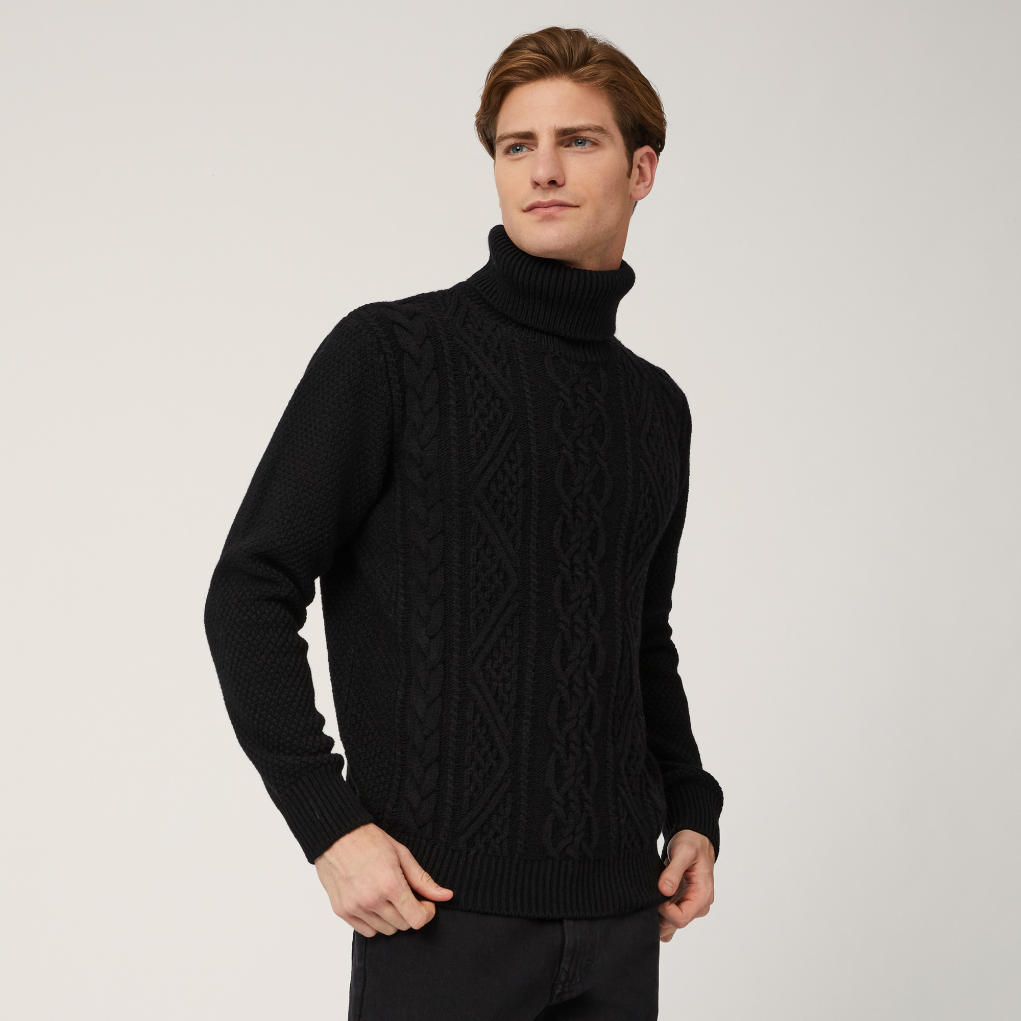 Turtleneck with 3D Workmanship, Black , large image number 0