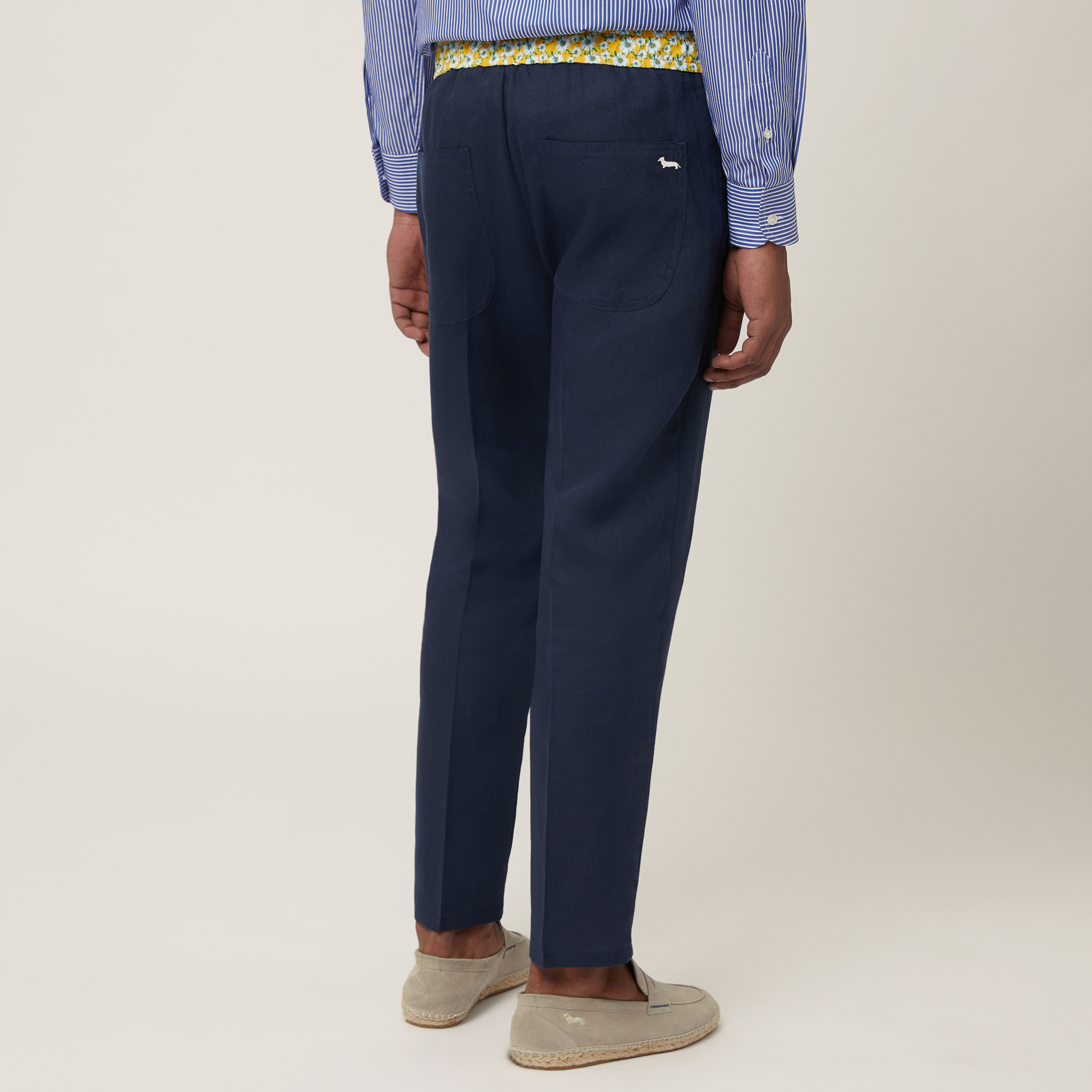 Linen Pants with Daisies, Navy Blue, large image number 1