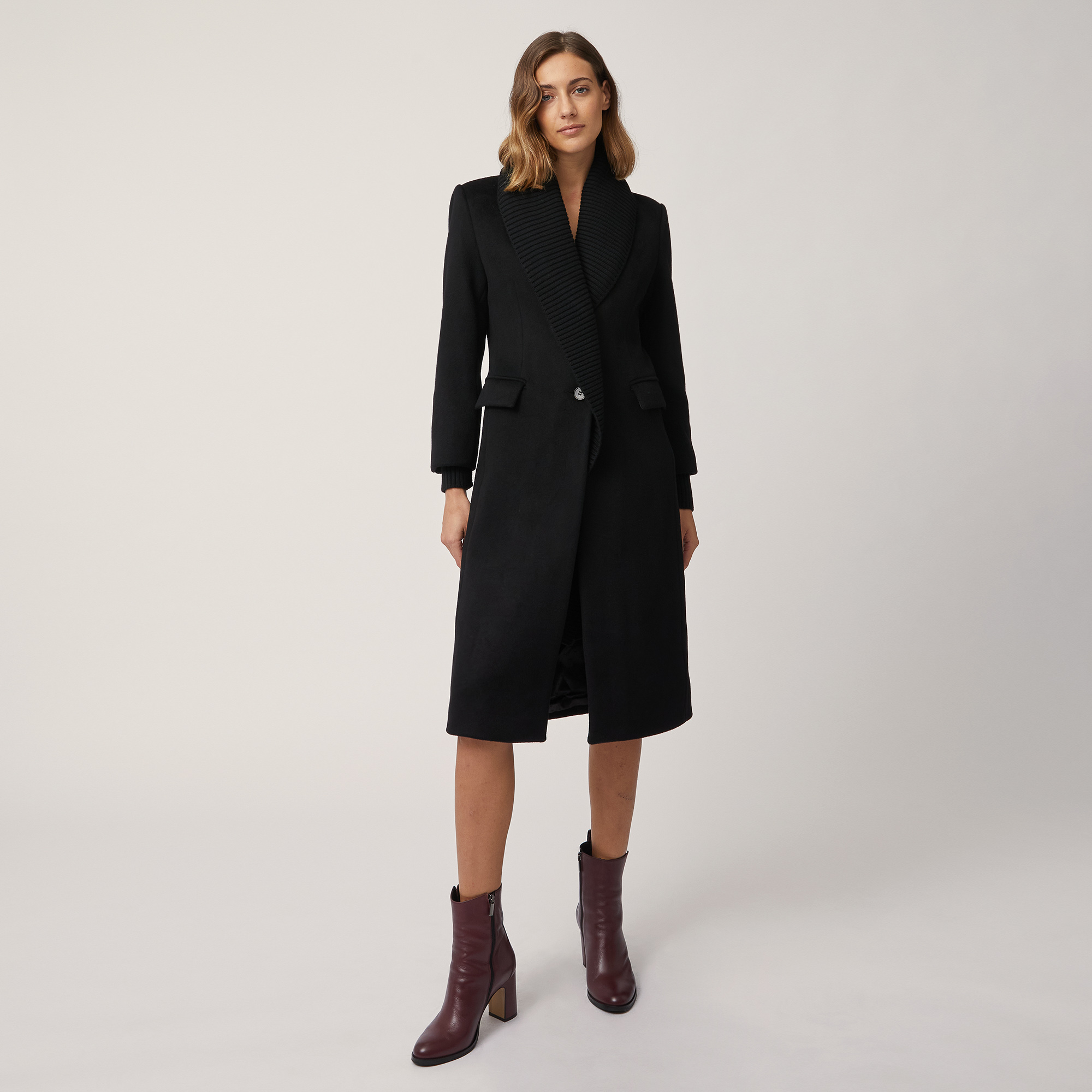 Coat with Ribbed Collar, Black , large image number 0