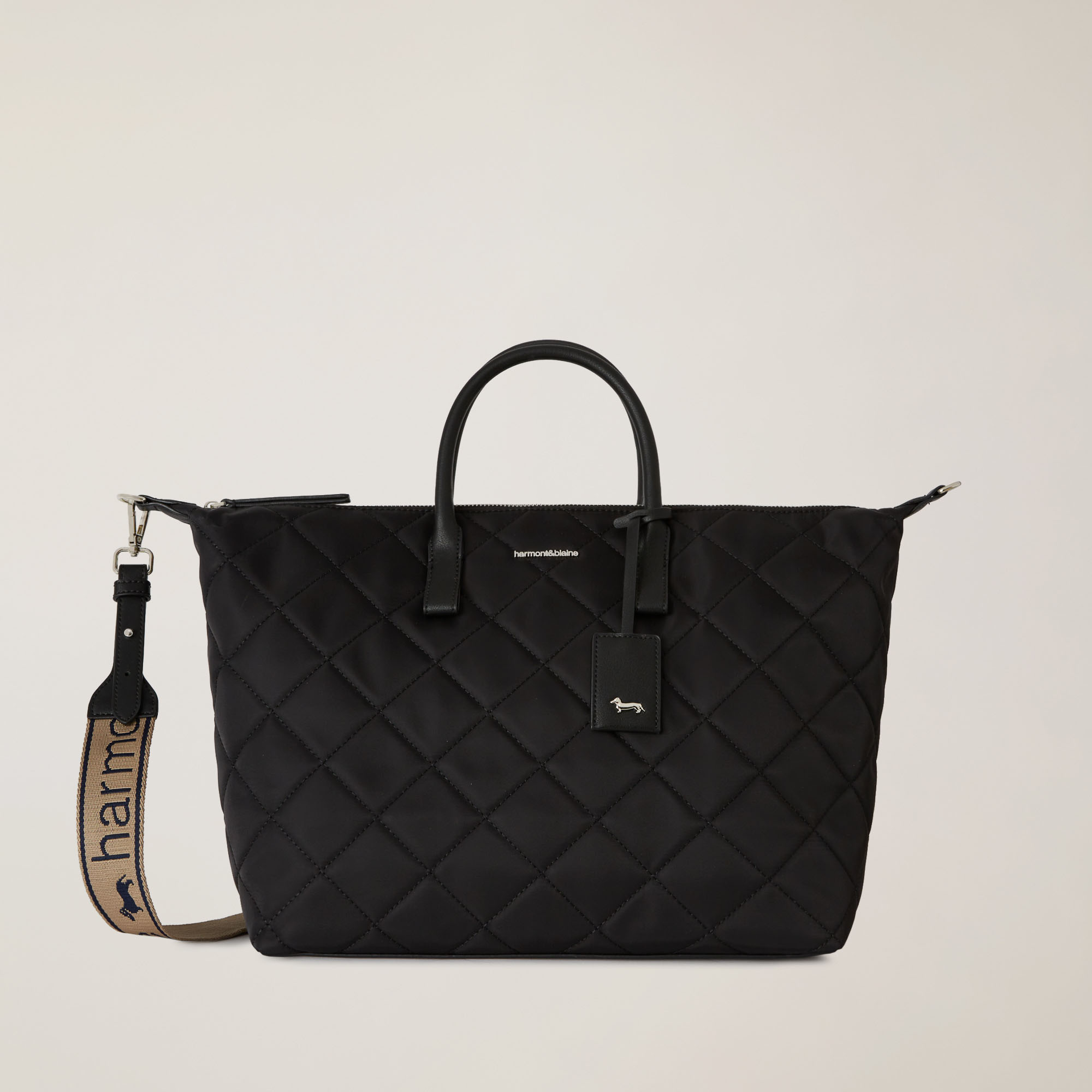 Padded Shopper with Shoulder Strap - Black - Ladies