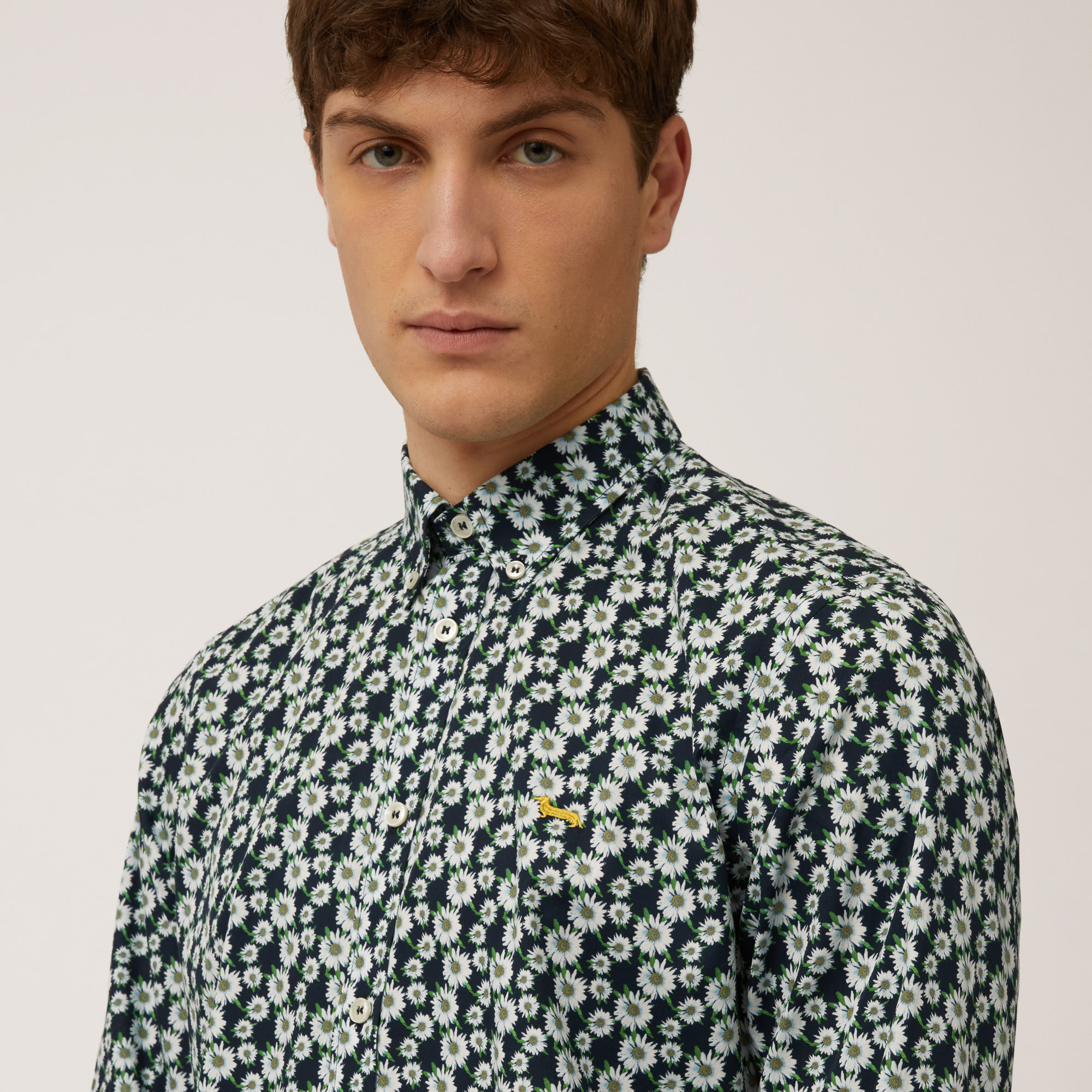 Shirt with All-Over Daisies, Navy Blue, large image number 2