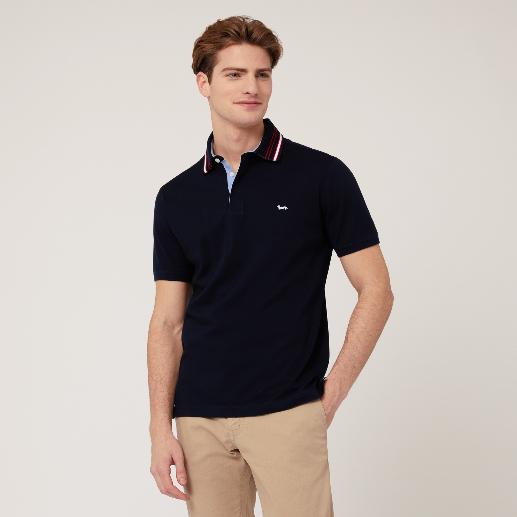 Vietri Polo Shirt with Ribbed Collar, Blue, large