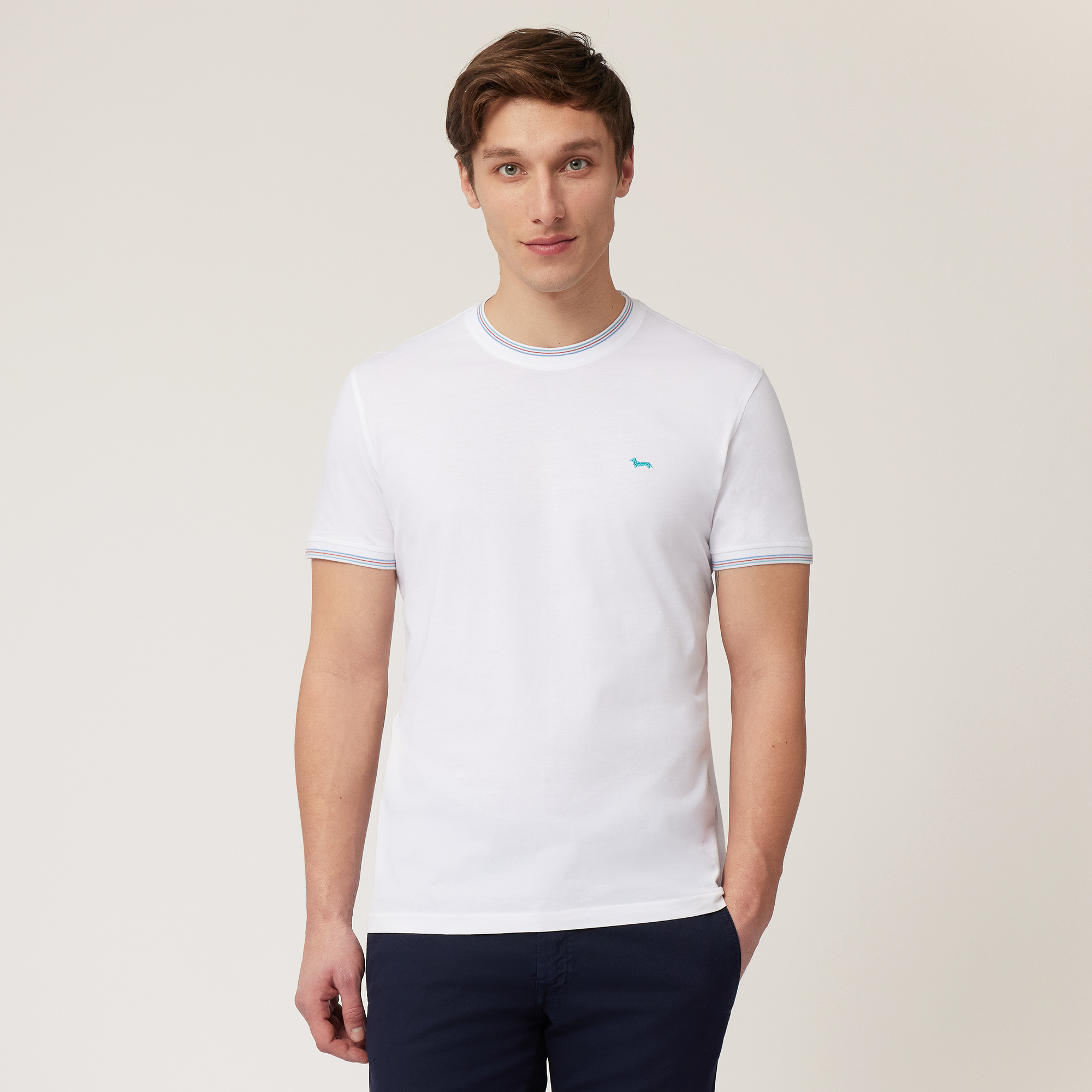 T-Shirt with Striped Details, White, large