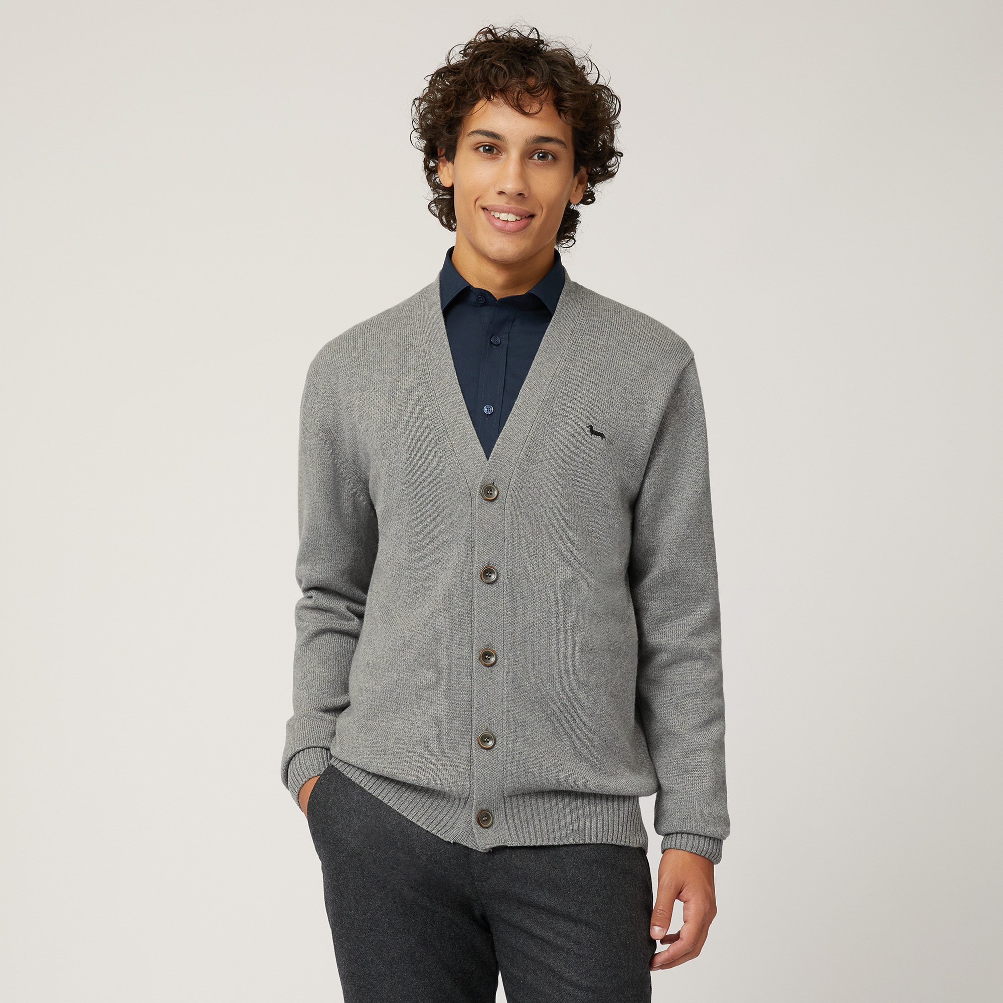 V-Neck Cardigan with Buttons, Grey, large image number 0