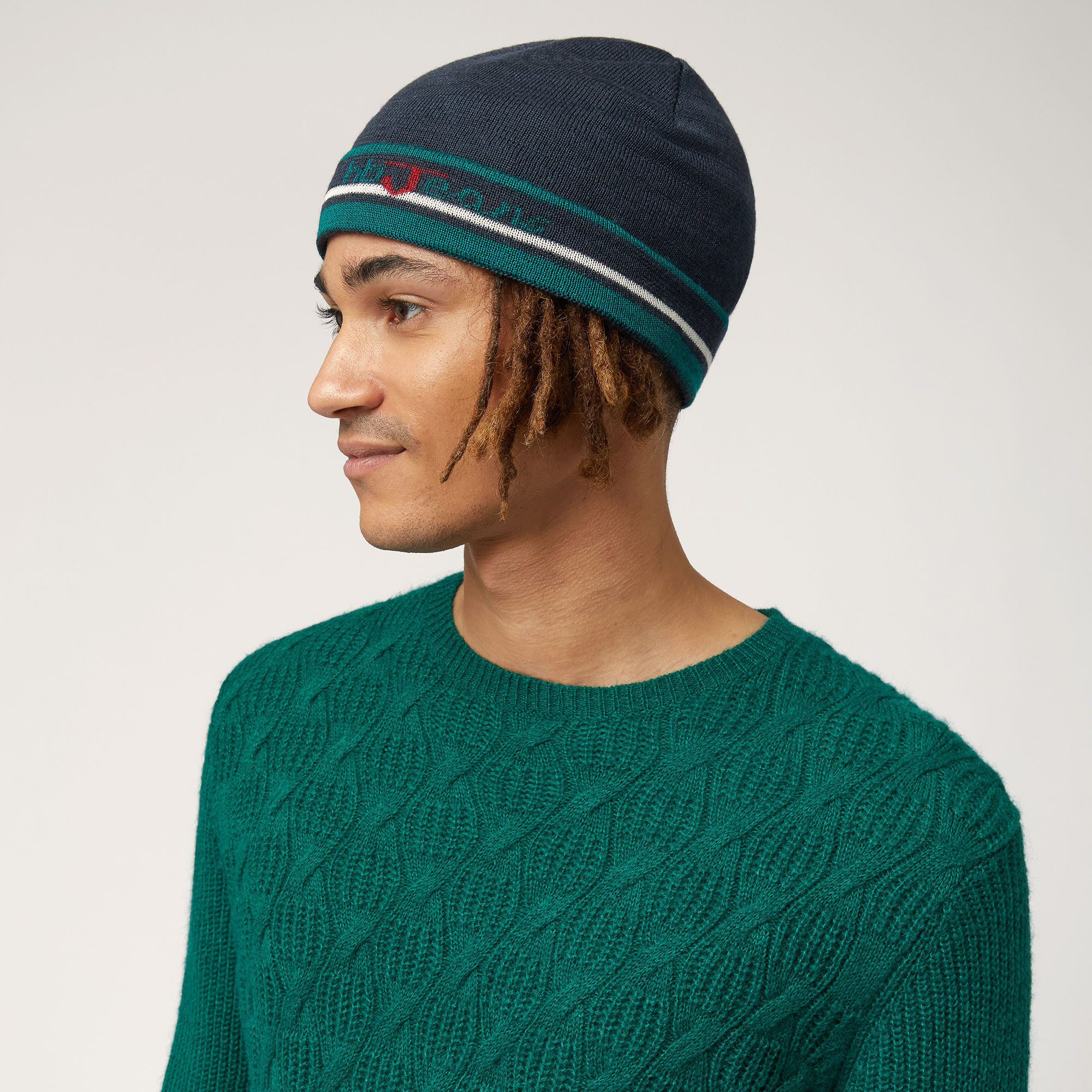 Beanie with Stripes and Lettering, Blue, large image number 2