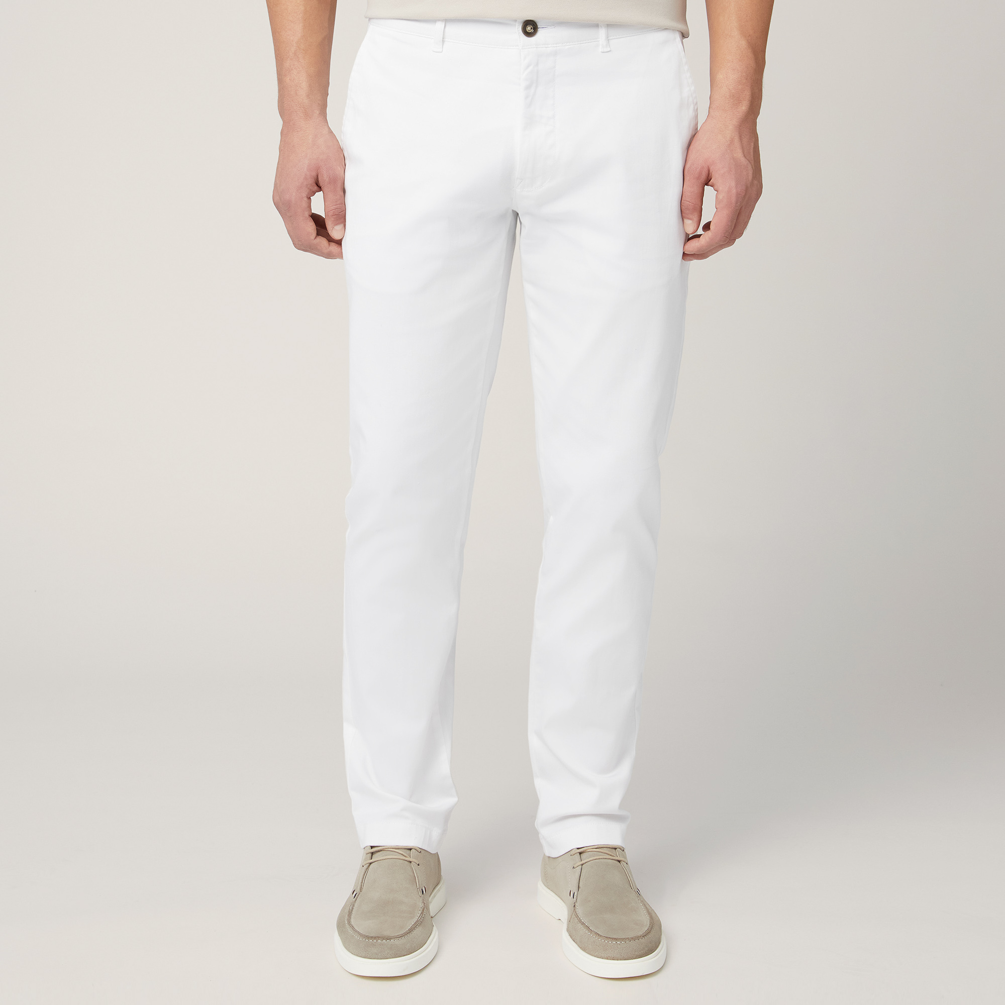 Pantaloni Chino In Twill, Bianco, large