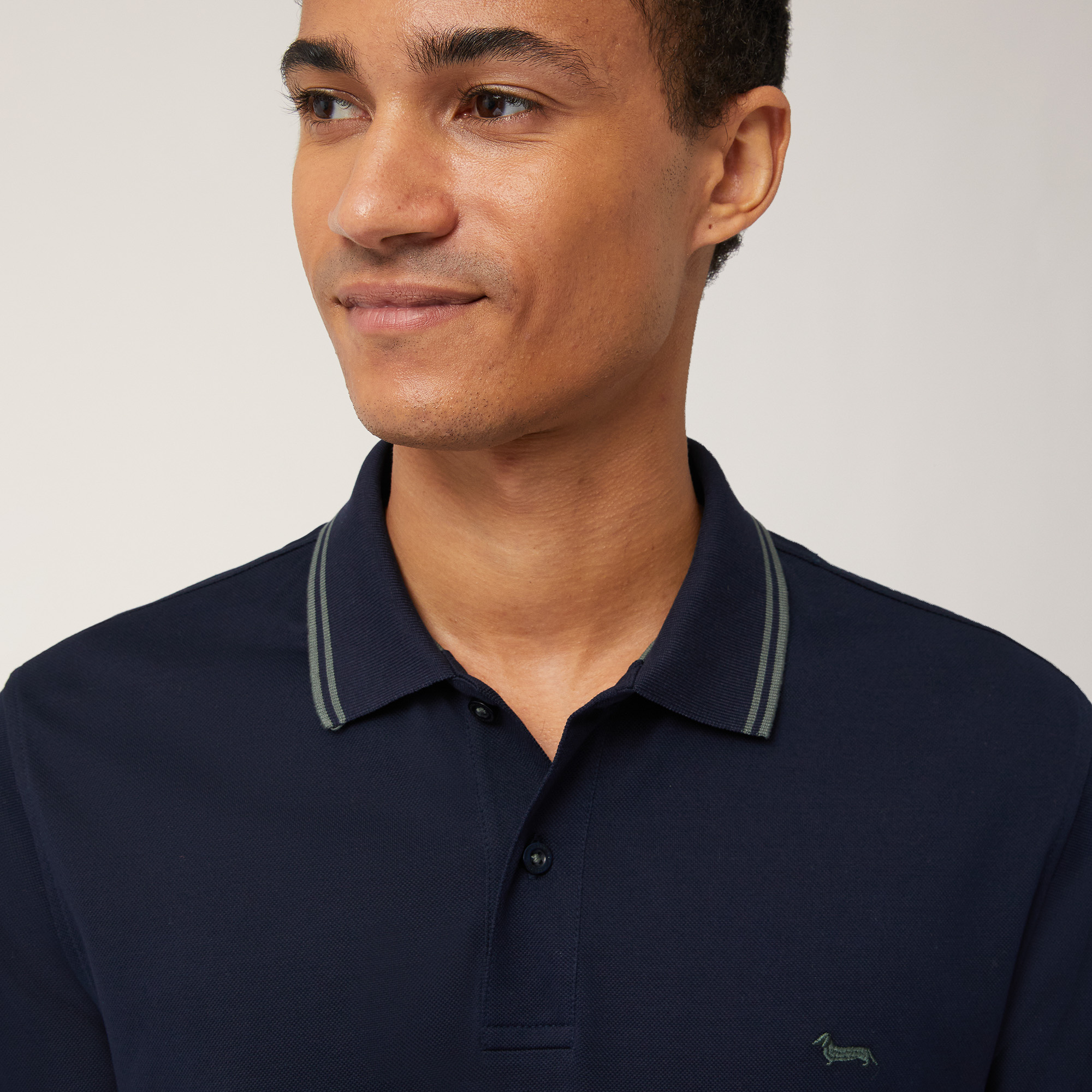 Polo with Striped Collar, Blu, large image number 2