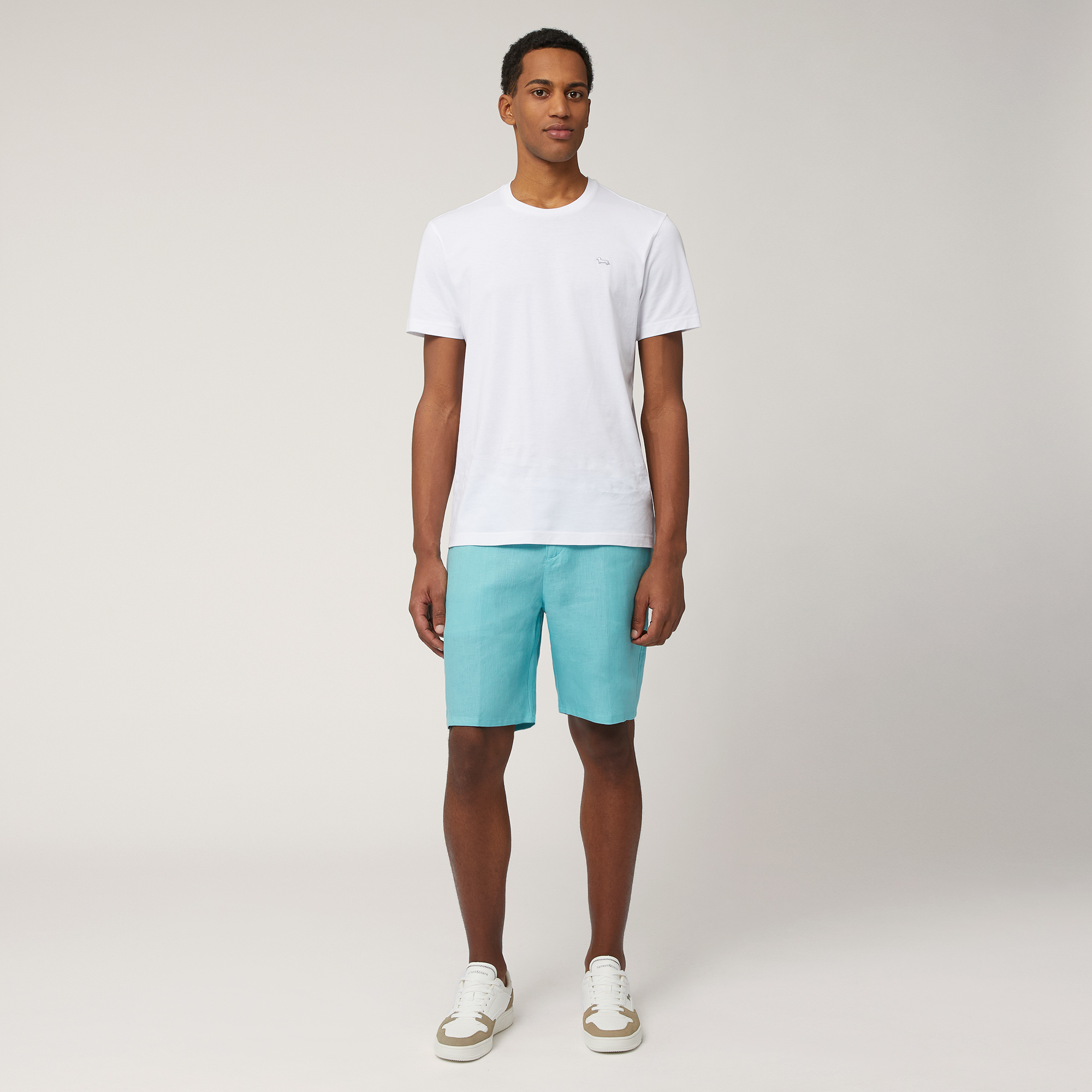 Linen Bermuda Shorts with Daisies, Turquoise, large image number 3